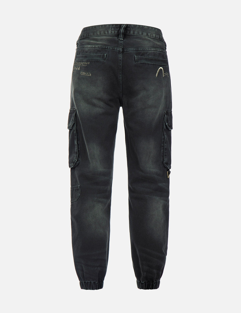 EVISU Seagull Embroidered Washed Denim Joggers outlook