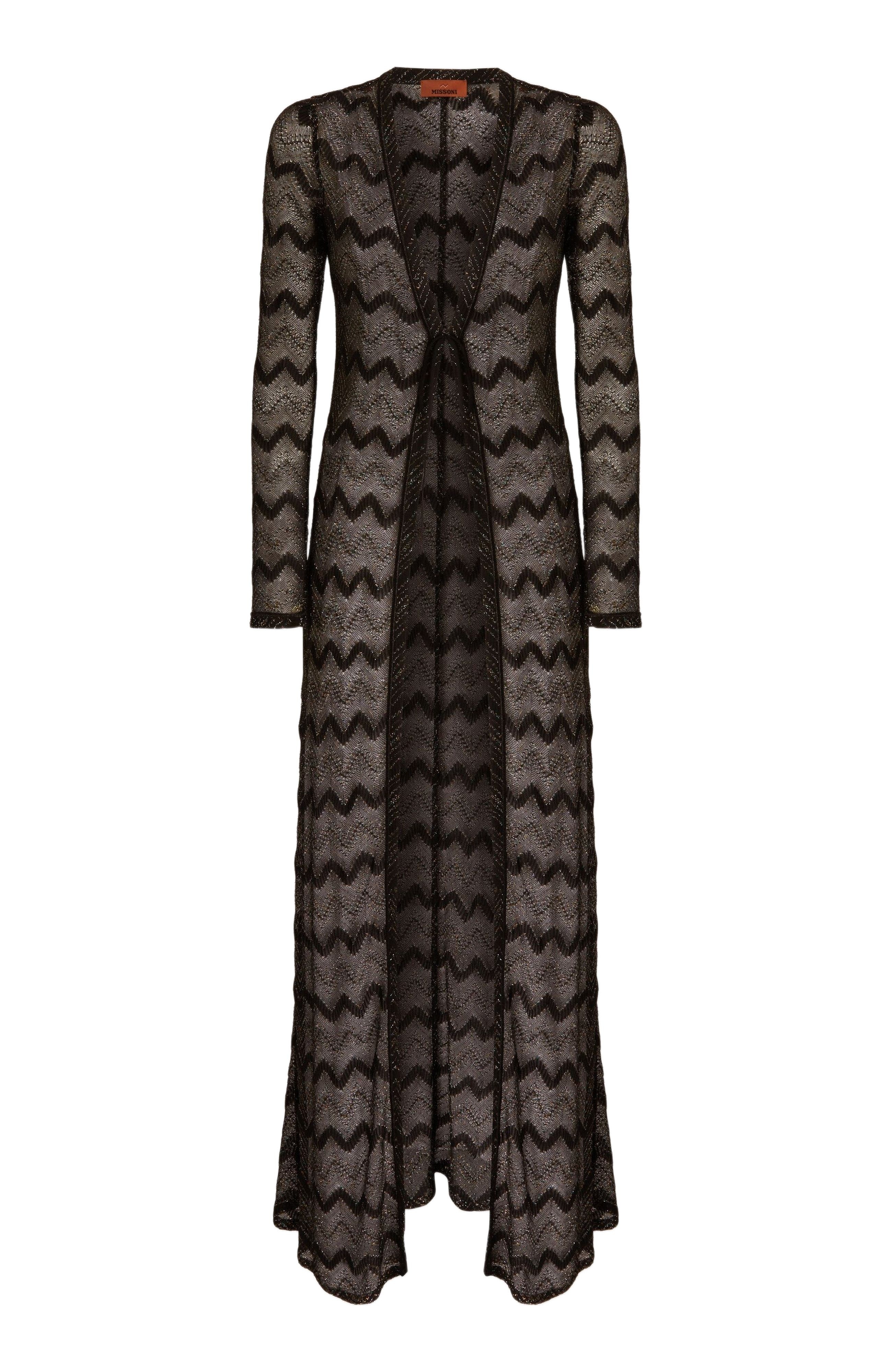 Missoni Long Cardigan In Zig Zag Lamé Viscose in Black & Lamé at Nordstrom - 2