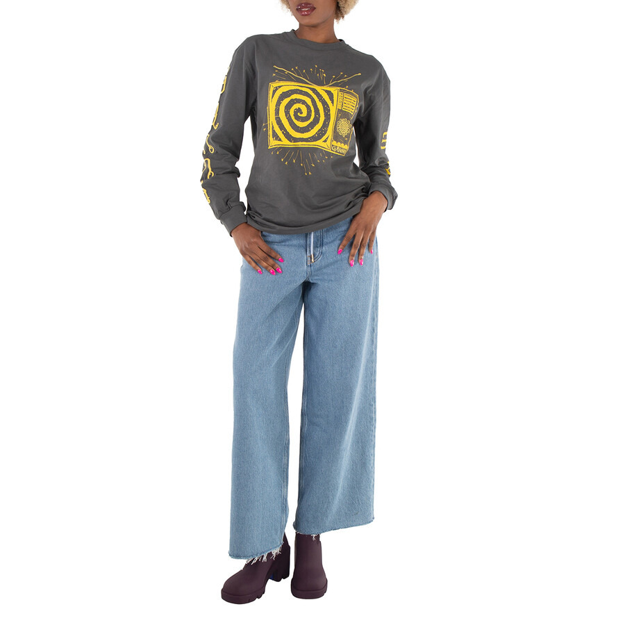 Ganni Light Blue Stone Denim Wide Drawstring Jeans - 4
