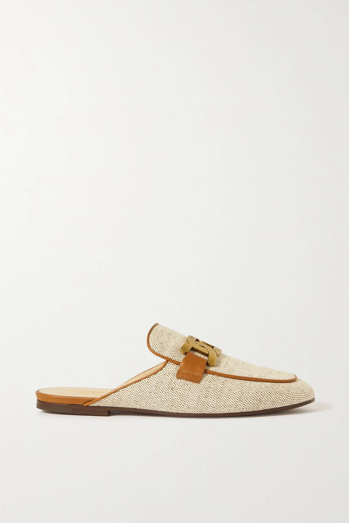 Embellished leather-trimmed canvas slippers - 1