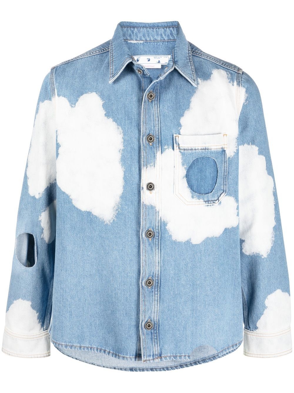 cloud-print distressed denim jacket - 1