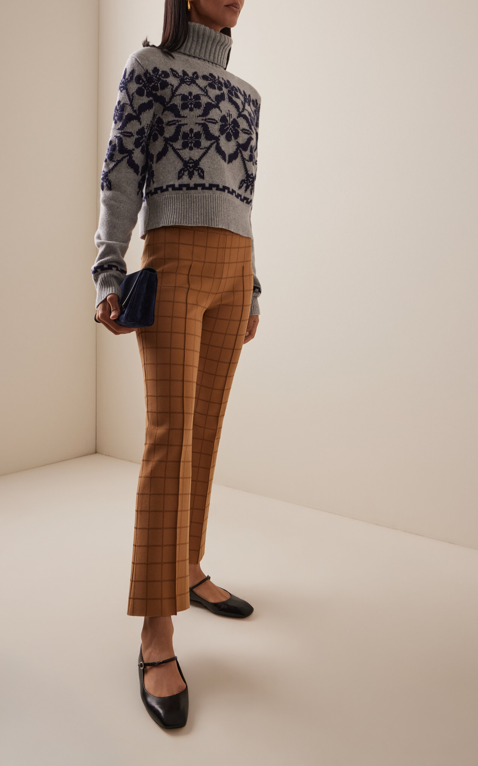 Windowpane Knit Kick Pants tan - 2