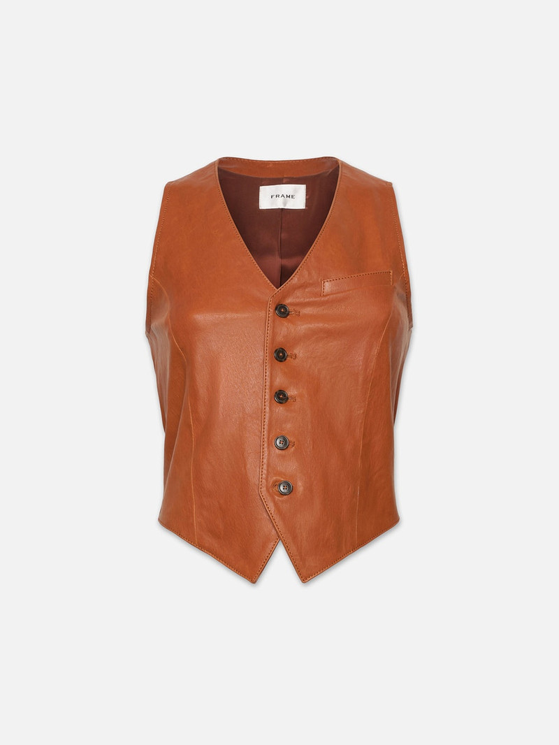 Button Up Leather Vest in Light Whiskey 1