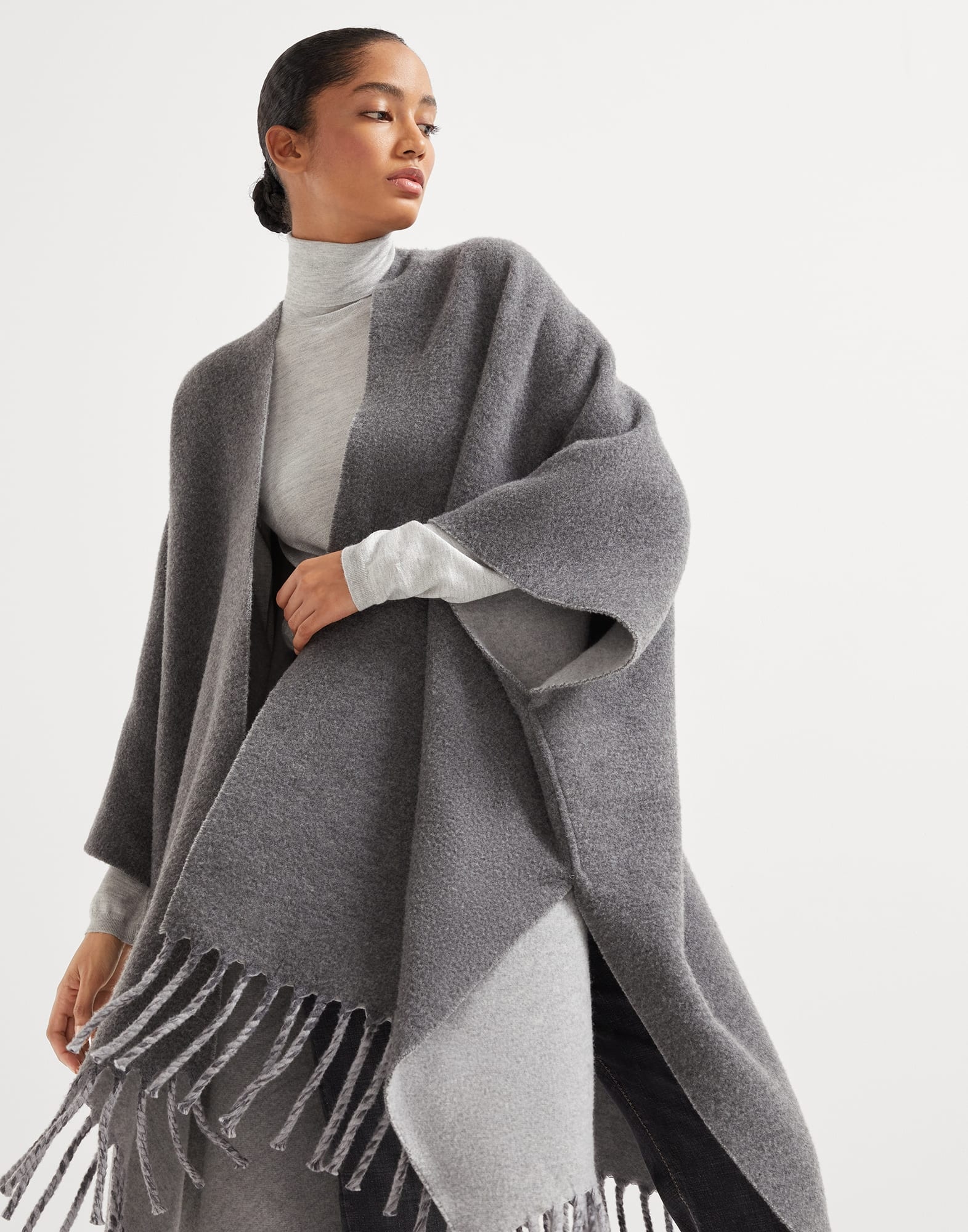 Wool and cashmere reversible double knit poncho - 4