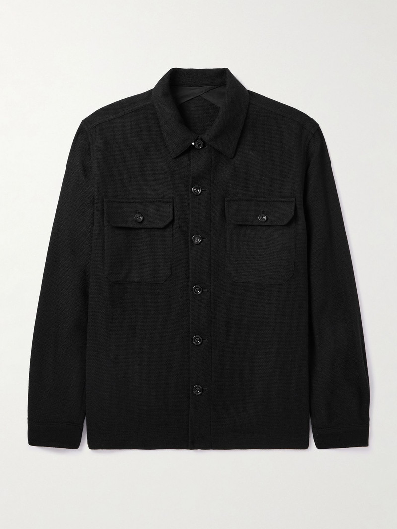 Basketweave-Knit Cashmere Shirt Jacket Black 1