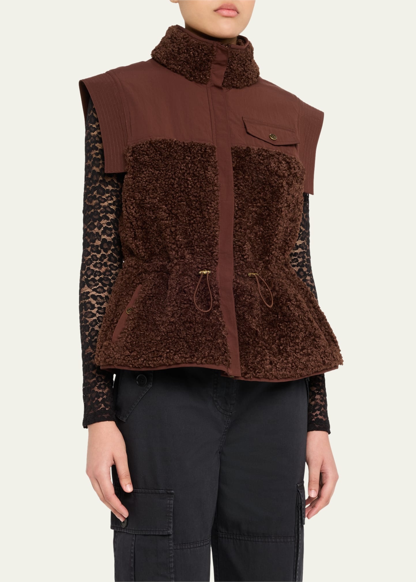 Tariet Drawstring Teddy Fleece Vest - 4