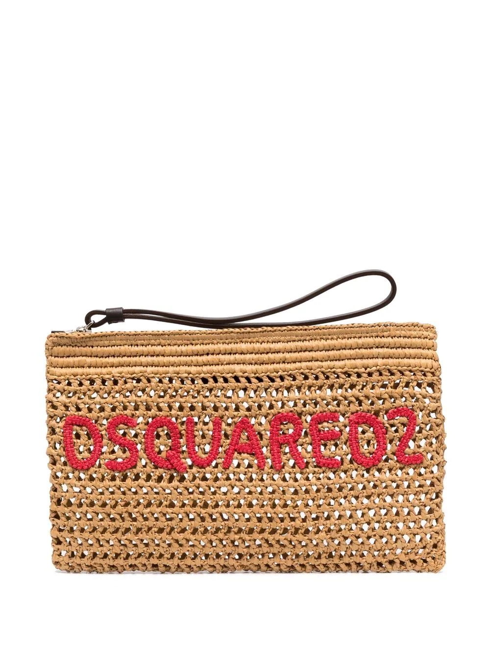 logo-embroidered raffia clutch - 1