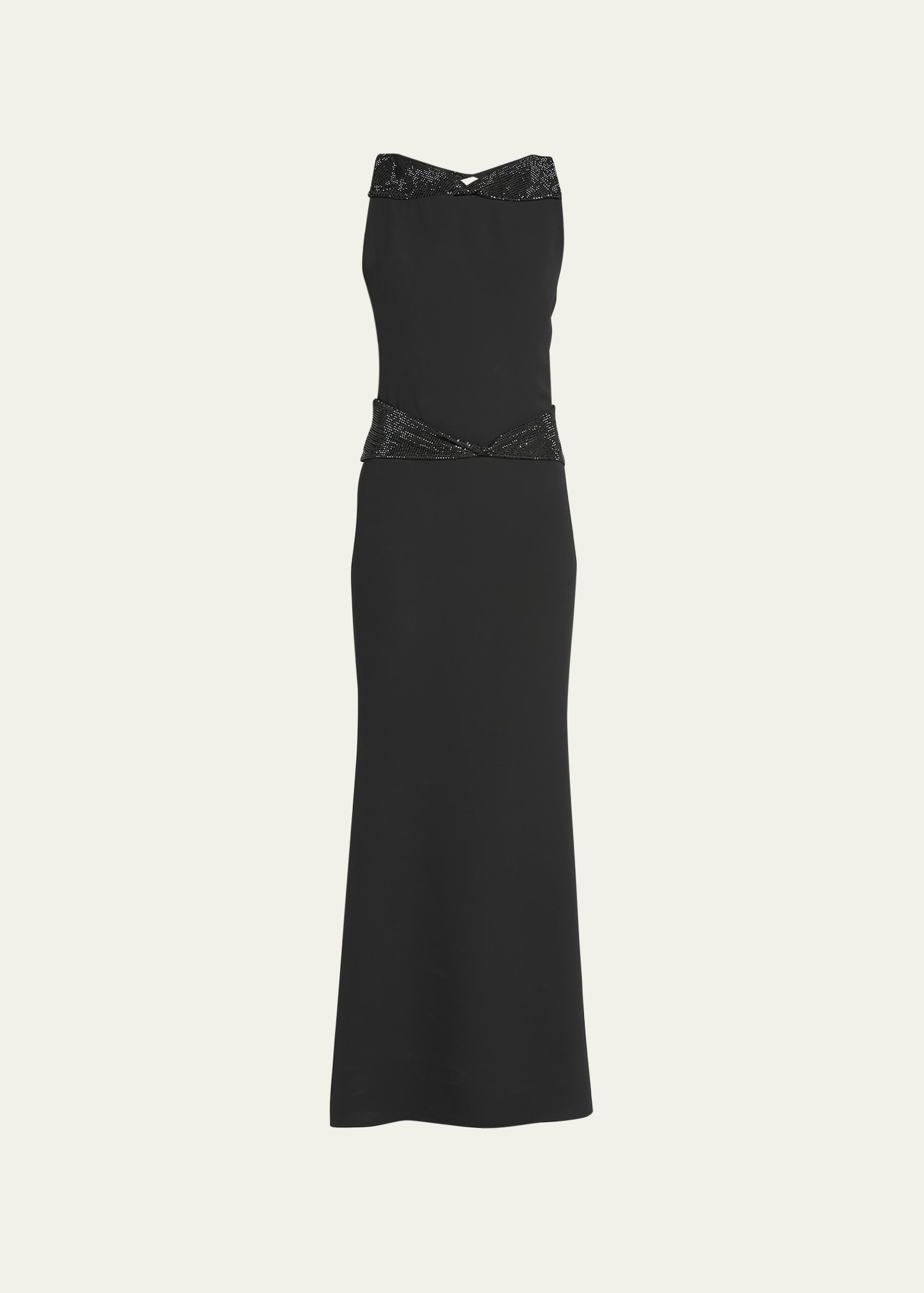 Crystal Back Cutout Trumpet Silk Gown - 1