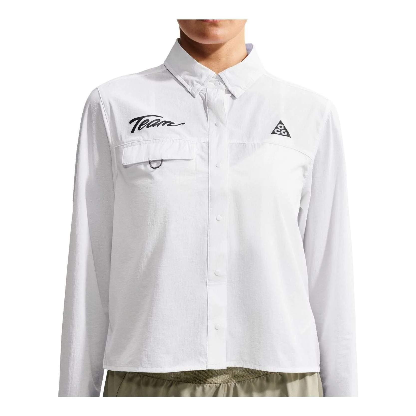 (WMNS) Nike x ACG Aireez Button-Up Graphic Trail Shirt 'Summit White Black' IU8152-100 - 1