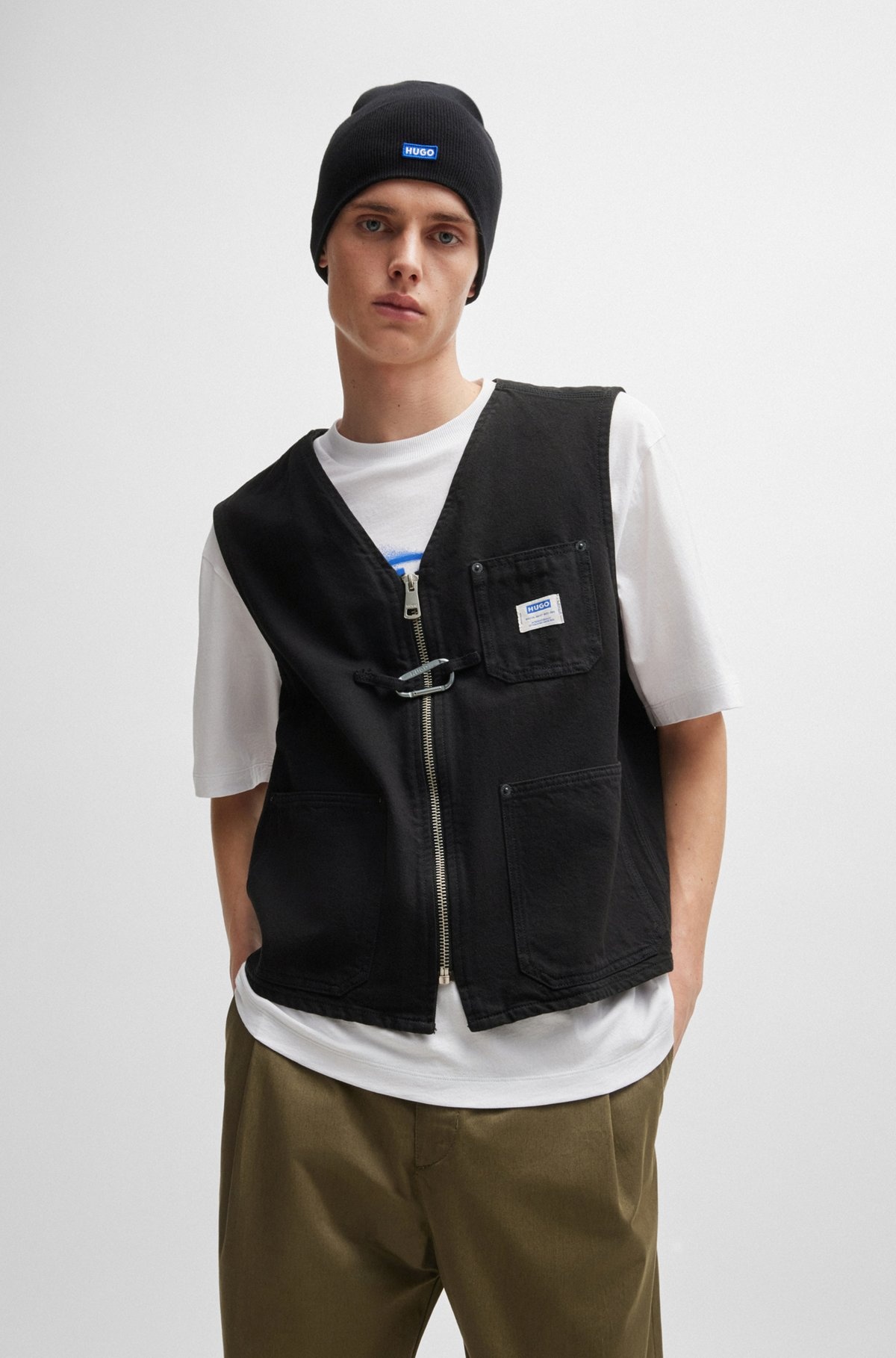 ZIP-UP WAISTCOAT IN COTTON DENIM - 2