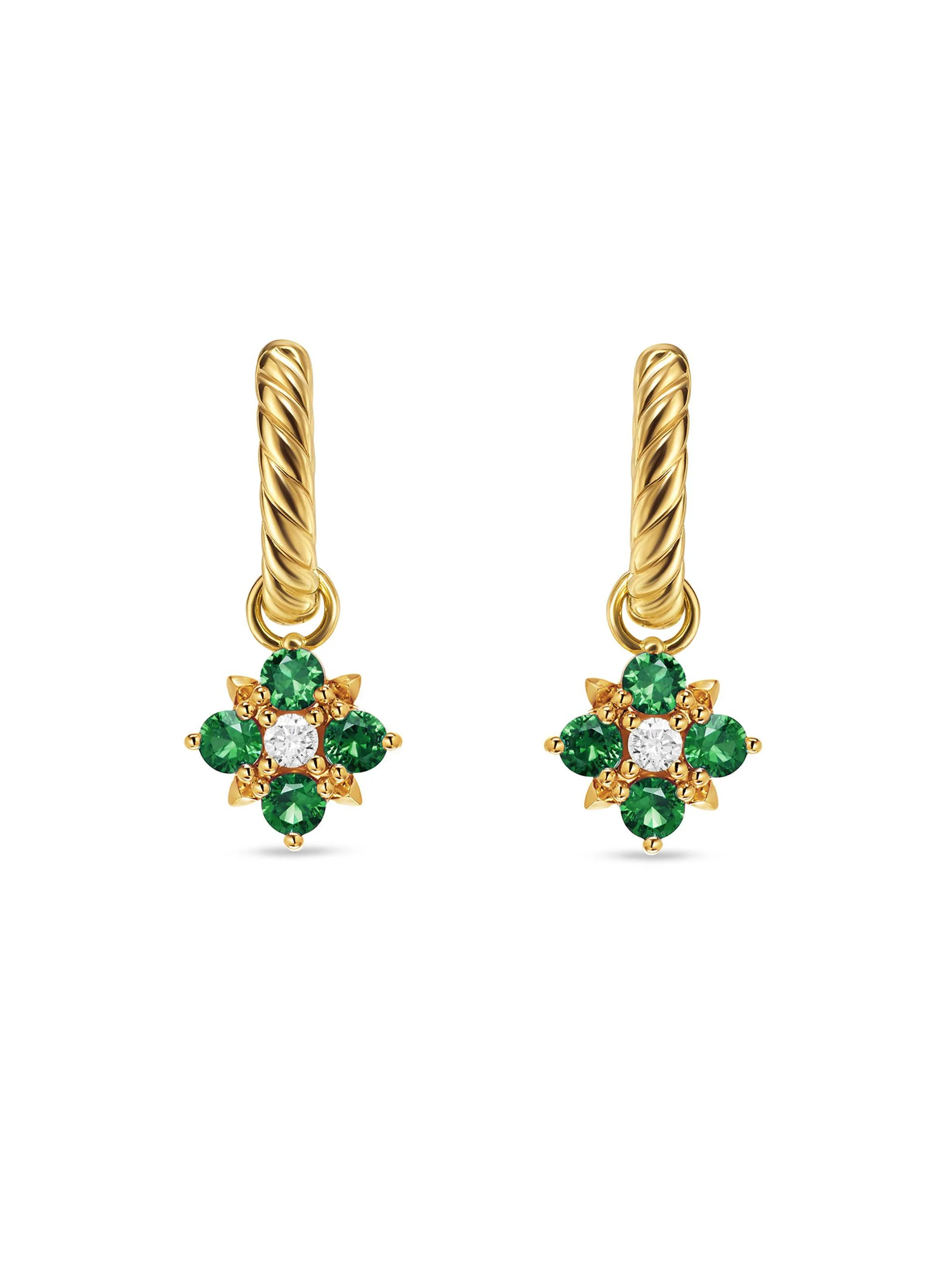 Women's Petite Modern Renaissance Color Drop Earrings in 18K Yellow Gold - Emerald - 1