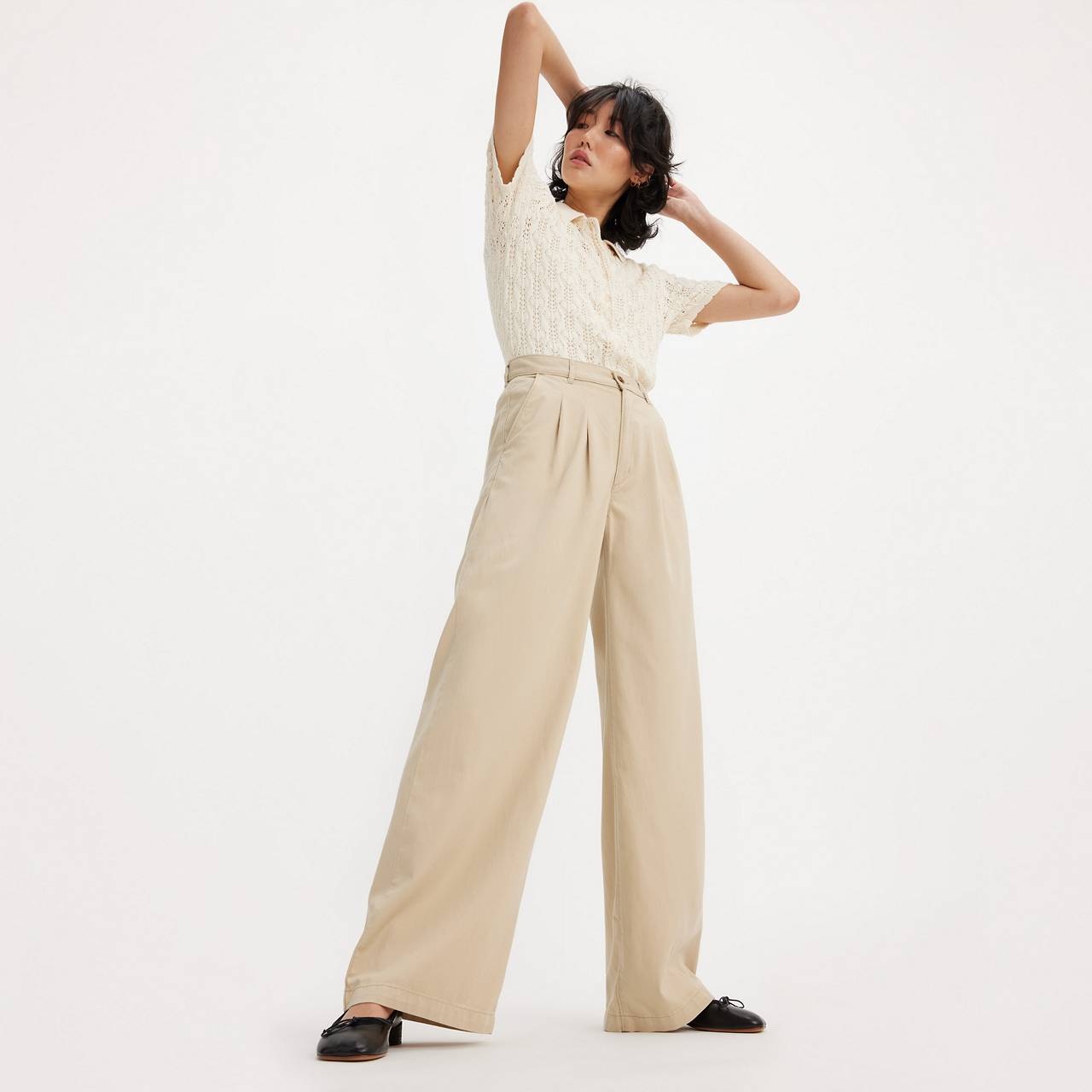 PLEATED WIDE LEG WOMEN'S TROUSER PANTS - 4