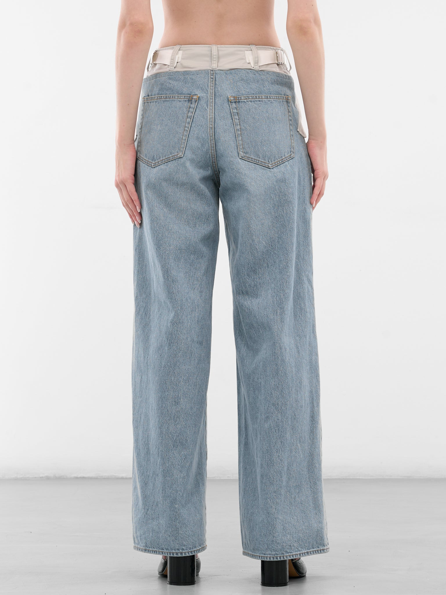 Nylon-Denim Paneled Wide Jeans - 3