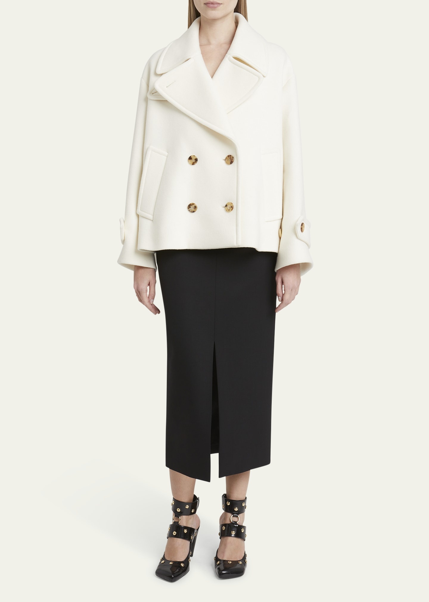 Double-Breasted Soft Wool Pea Coat - 2
