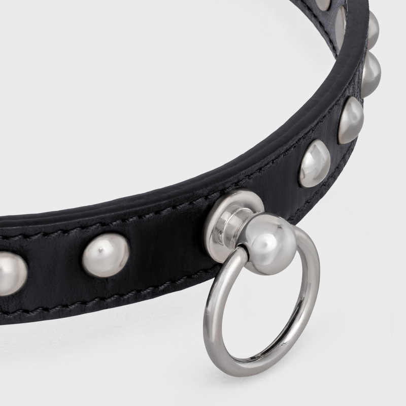 Stud Choker Celine Biker in Washed Calfskin and Brass with silver finish 4