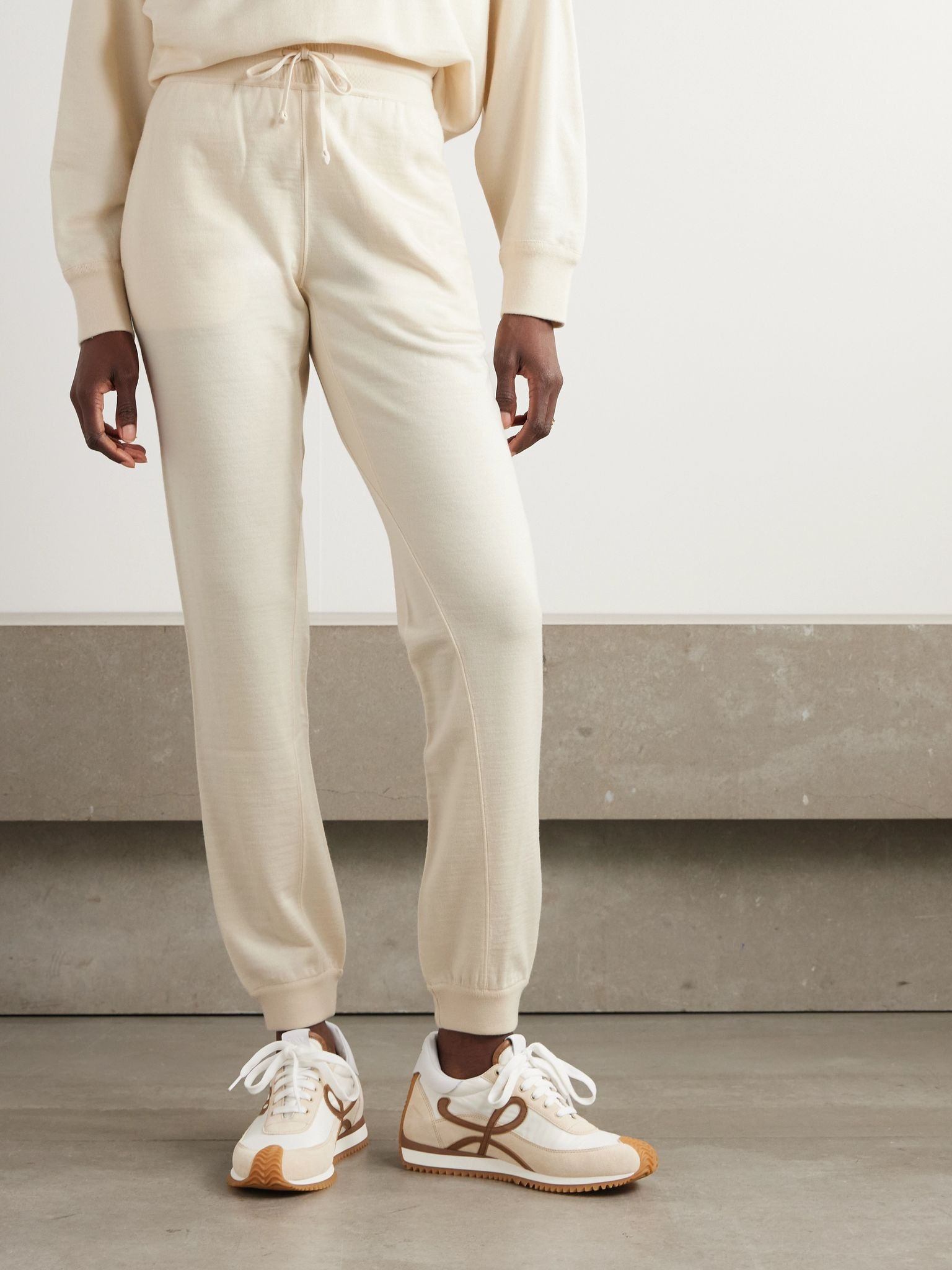 Cocooning cashmere tapered track pants Ivory - 3
