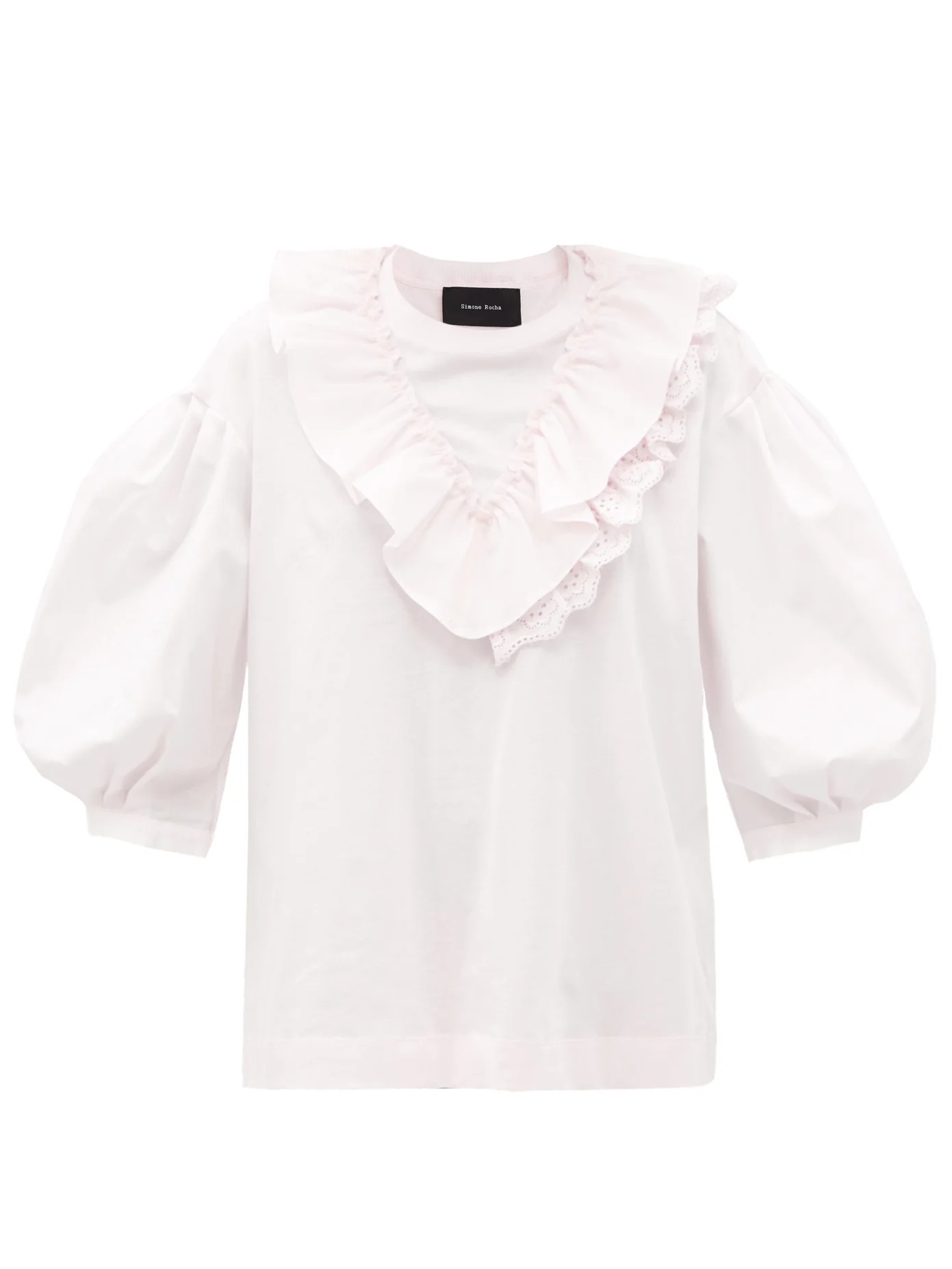 Ruffled puff-sleeve cotton top - 1