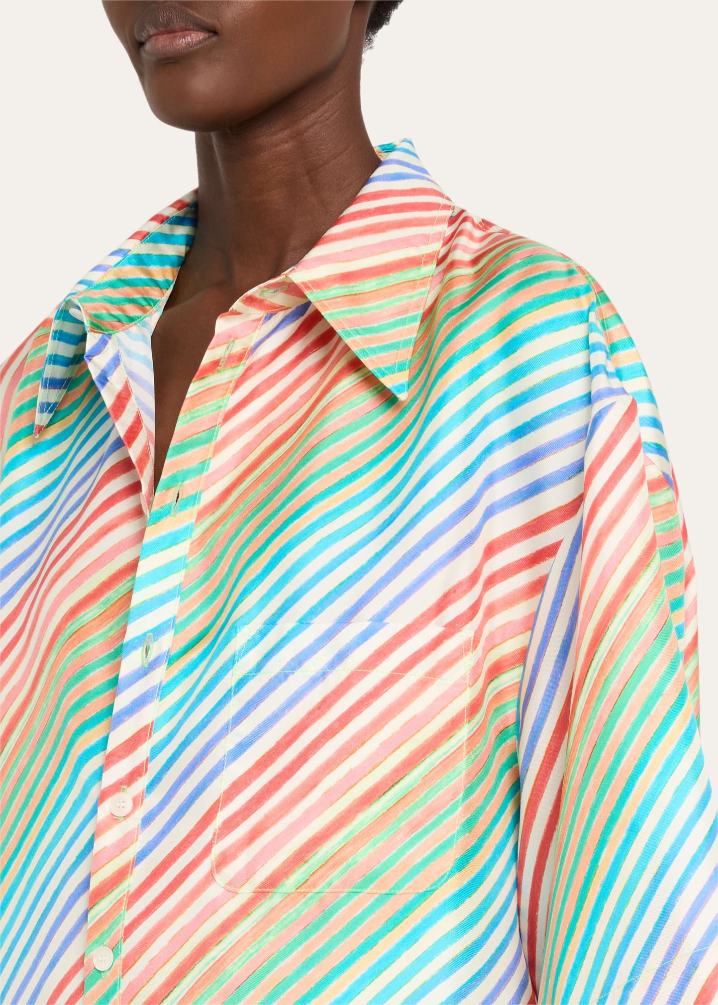 Crayon Stripe Jumbo Short Sleeve Silk Shirt - 5