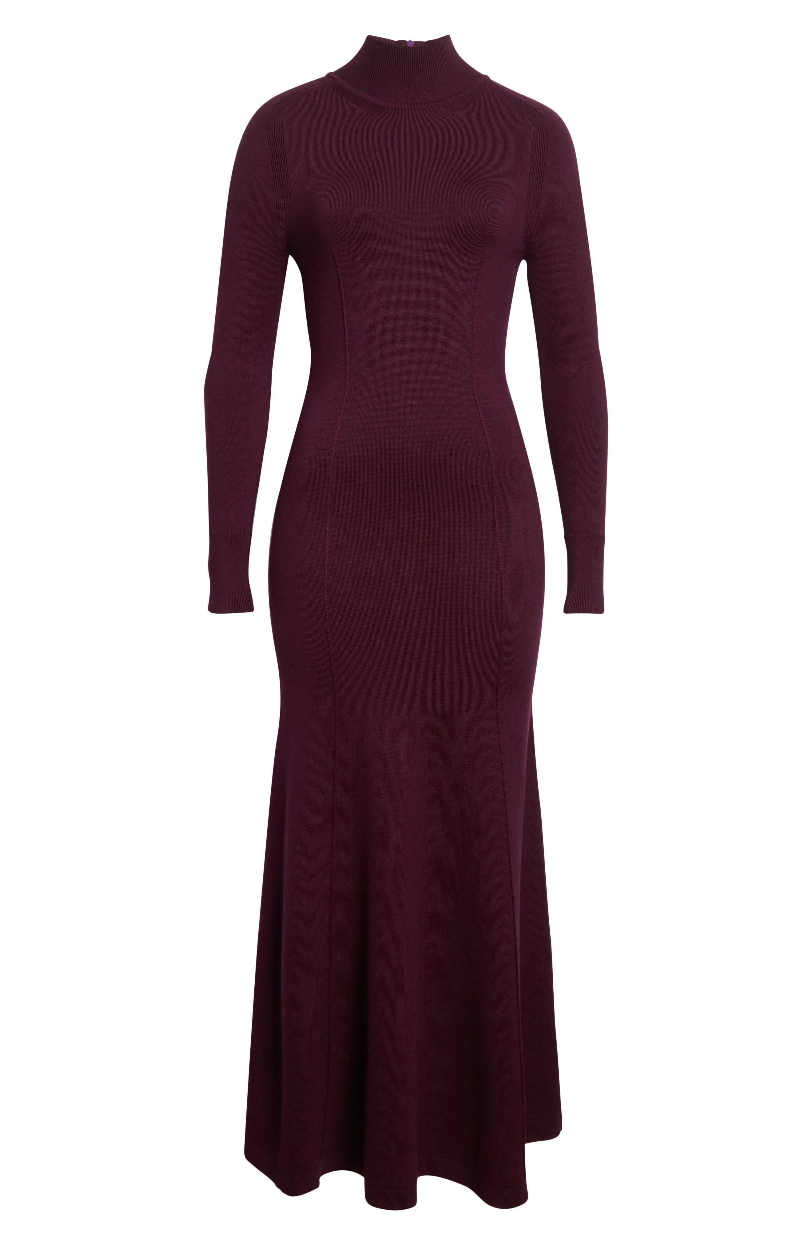Carolina Herrera Long Sleeve Mock Neck Sweater Dress in Eggplant at Nordstrom - 5