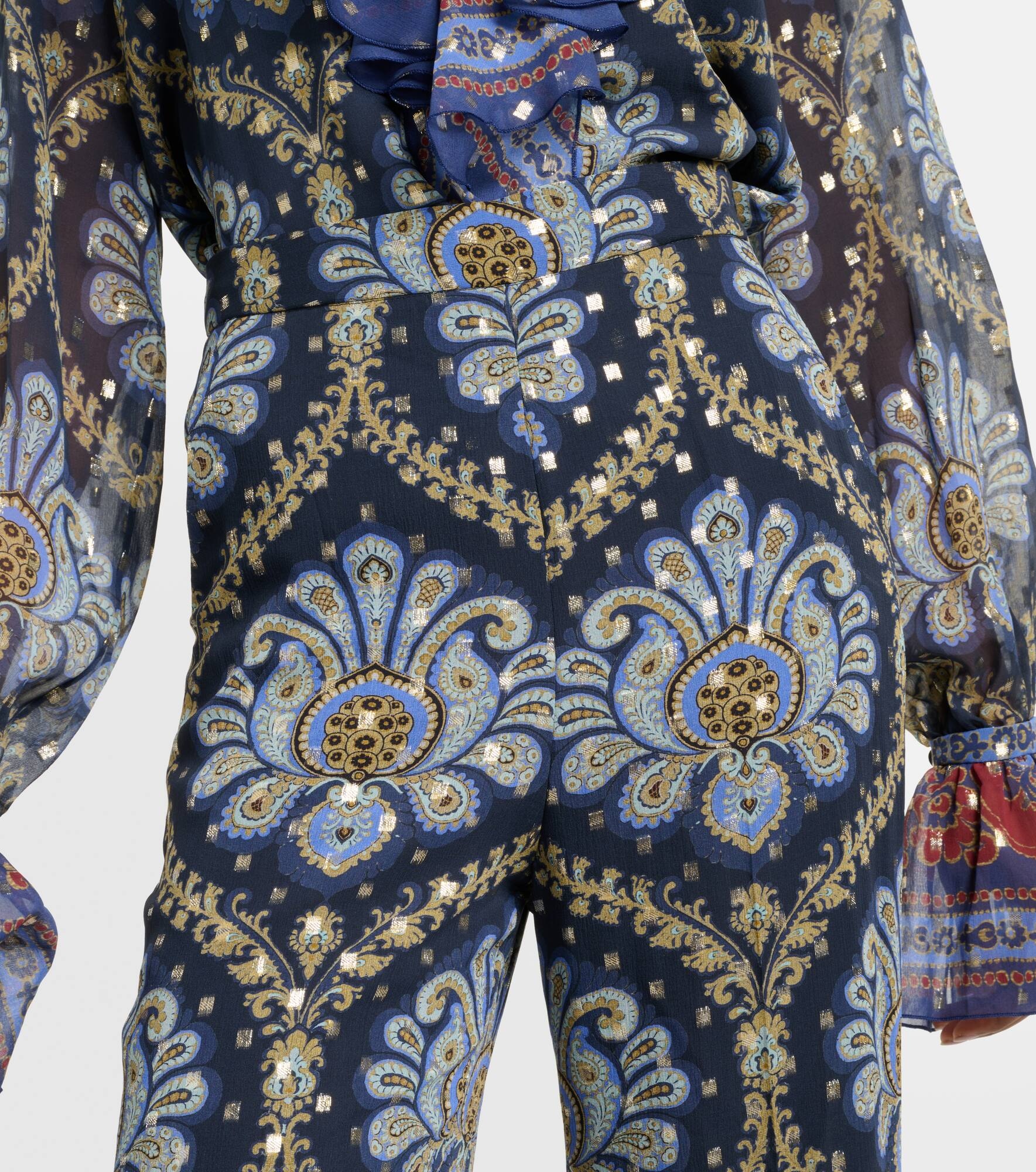 Paisley silk-blend wide-leg pants - 4