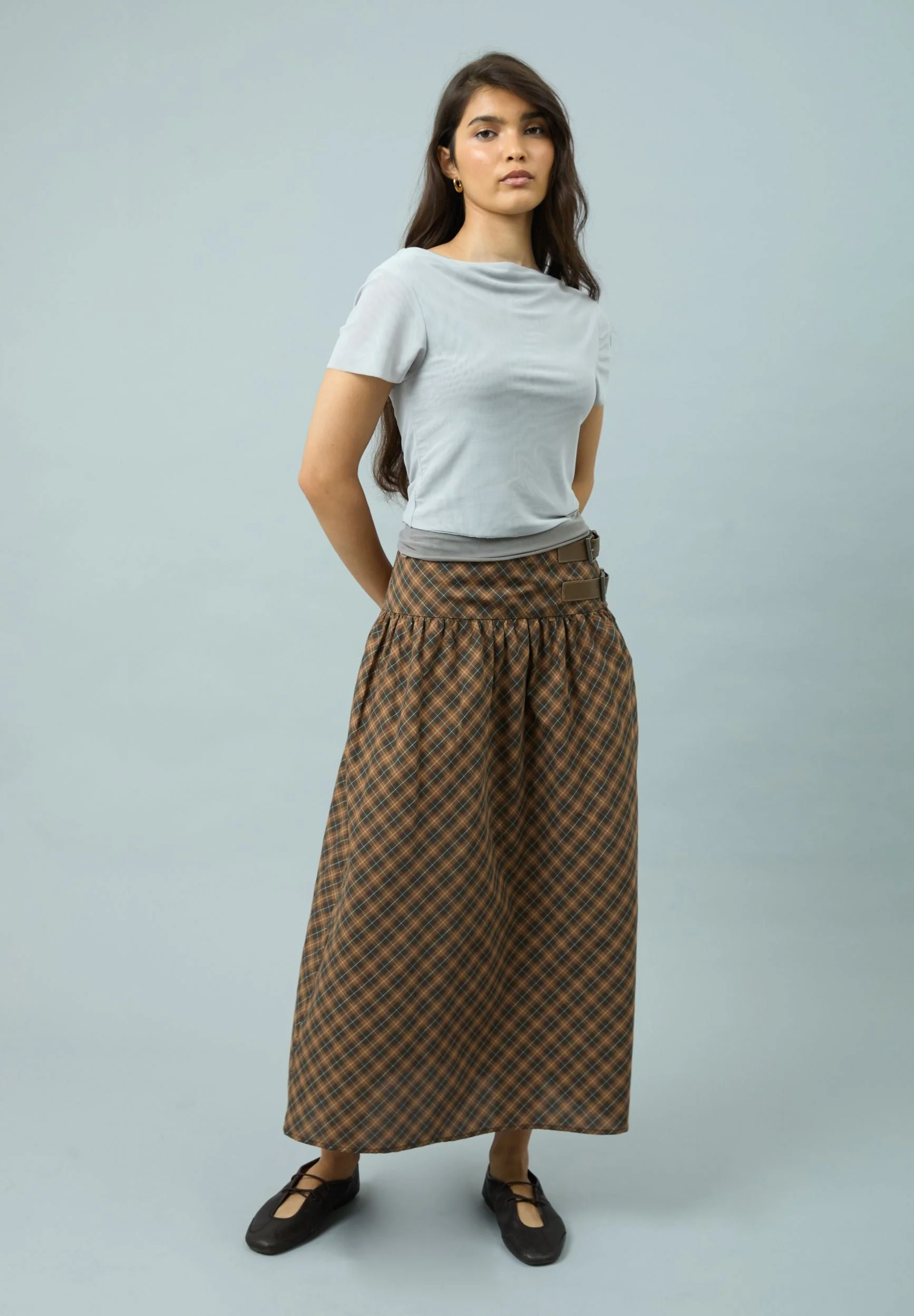 CHECK BUCKLE SKIRT - 1