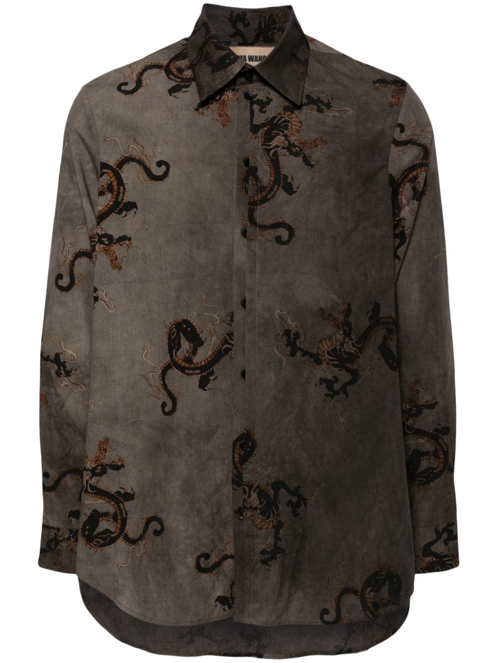 dragon-print long-sleeved shirt - 1