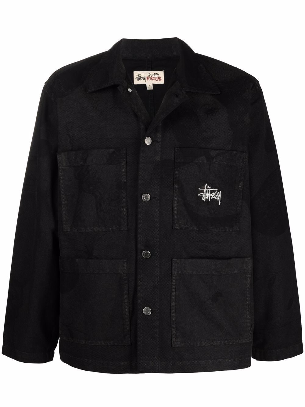 logo-embroidered shirt jacket - 1