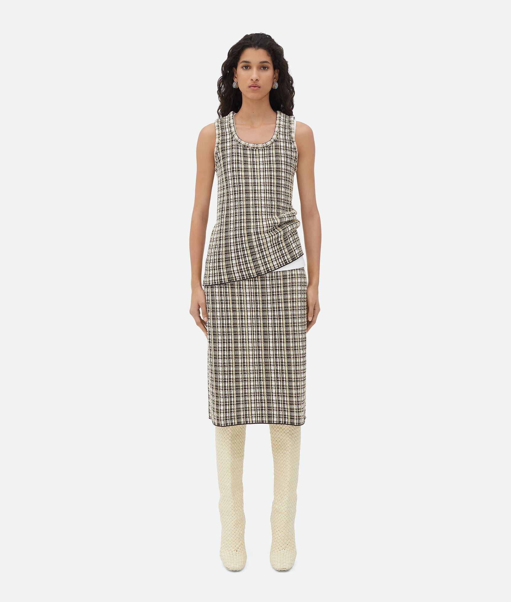 Cotton Viscose Check Skirt - 4