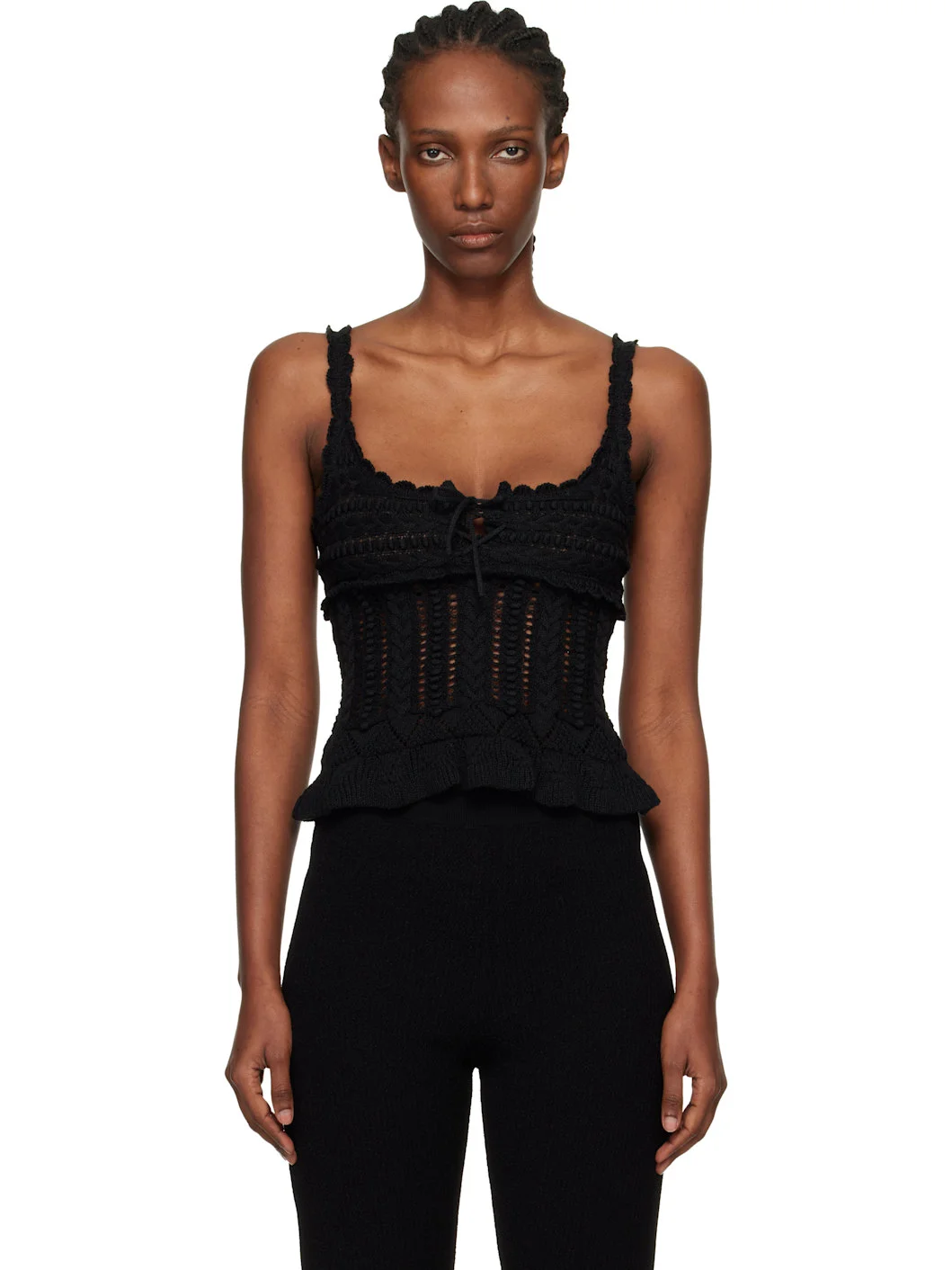 Black Neves Frilly Cotton Knit Top - 1