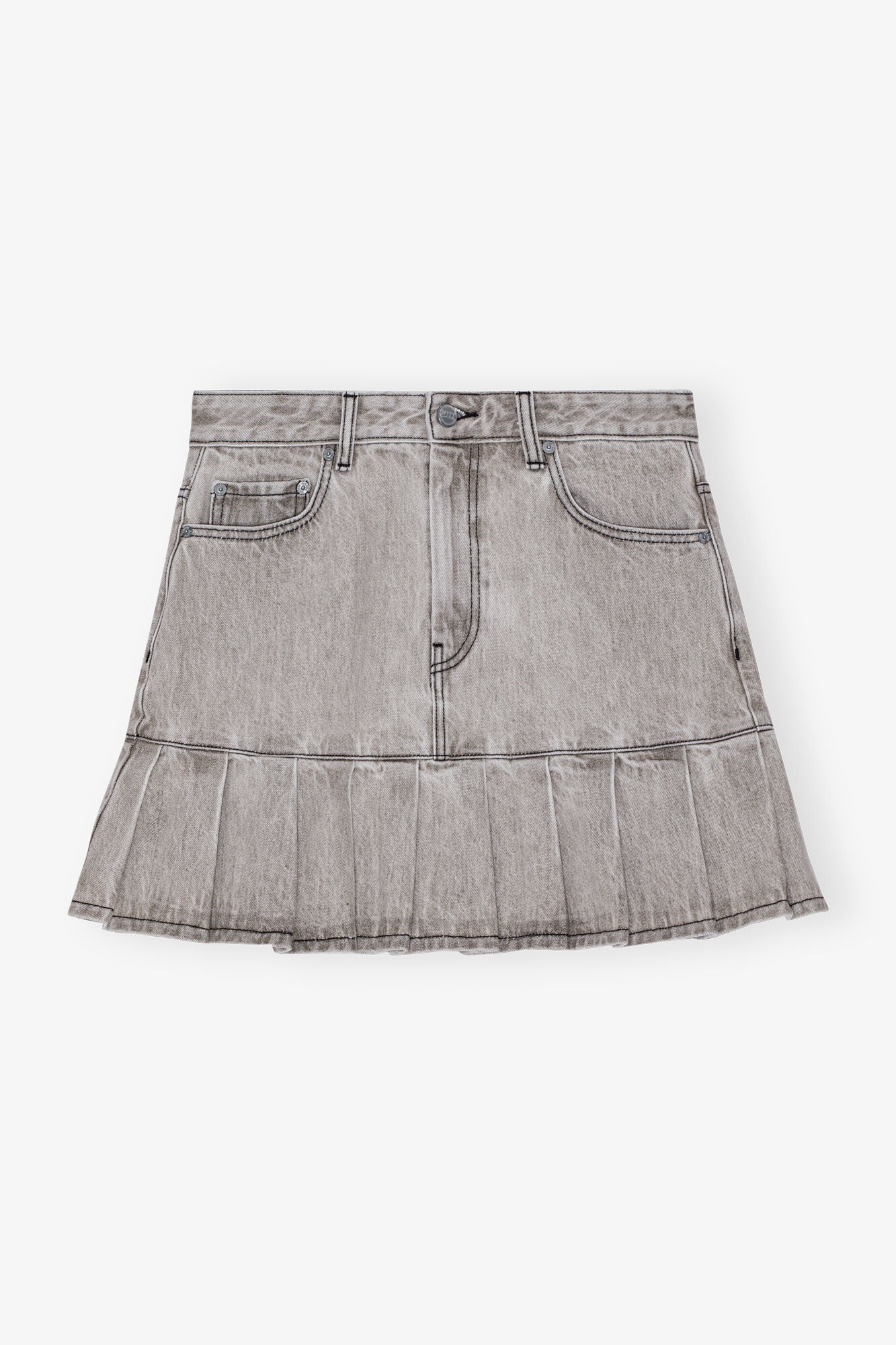 GREY FUTURE DENIM PLEATED MINI SKIRT - 1