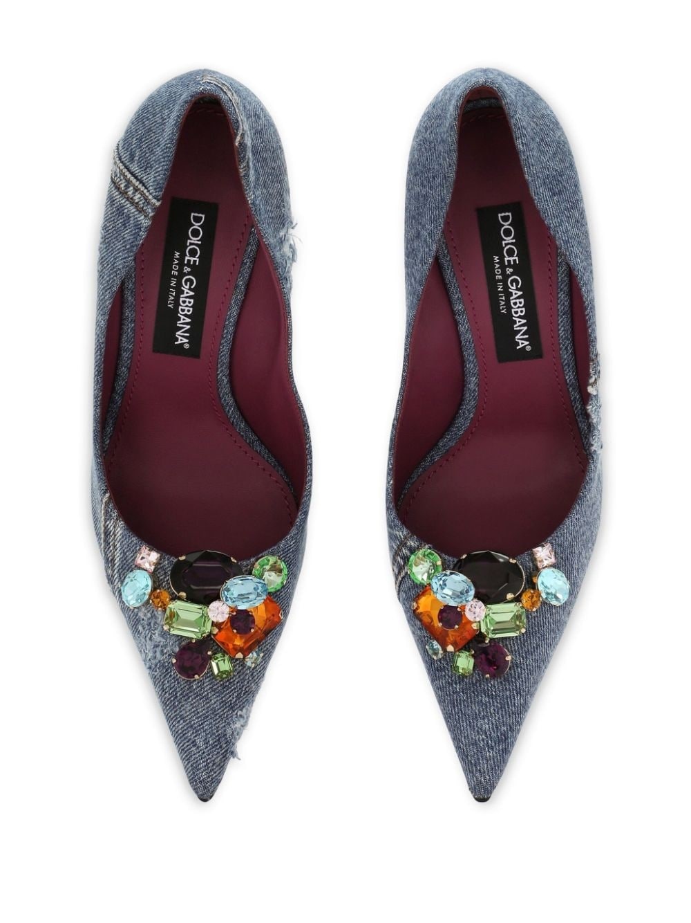 denim-patchwork leather pumps - 4