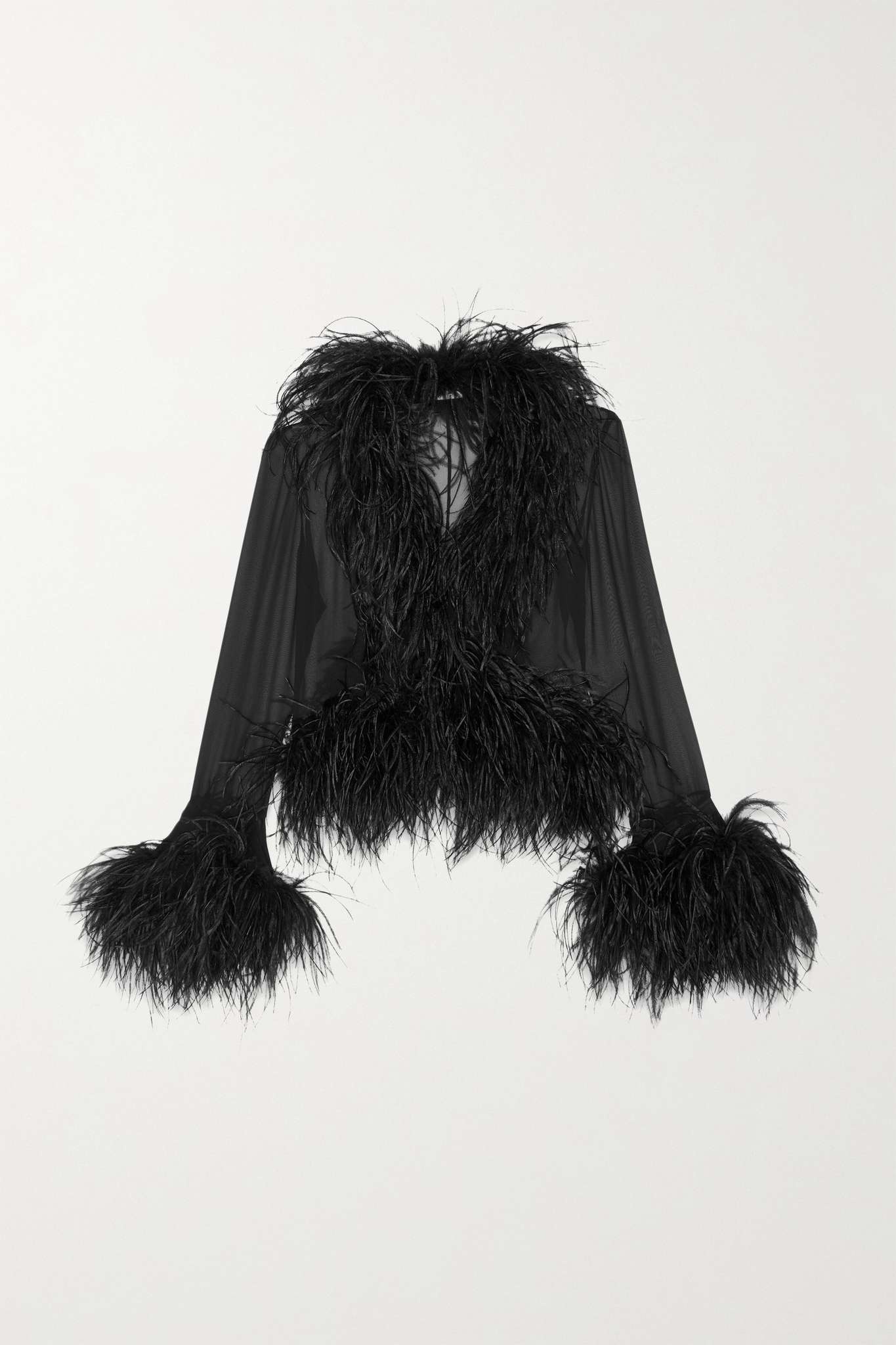 Feather-trimmed silk-tulle blouse - 1