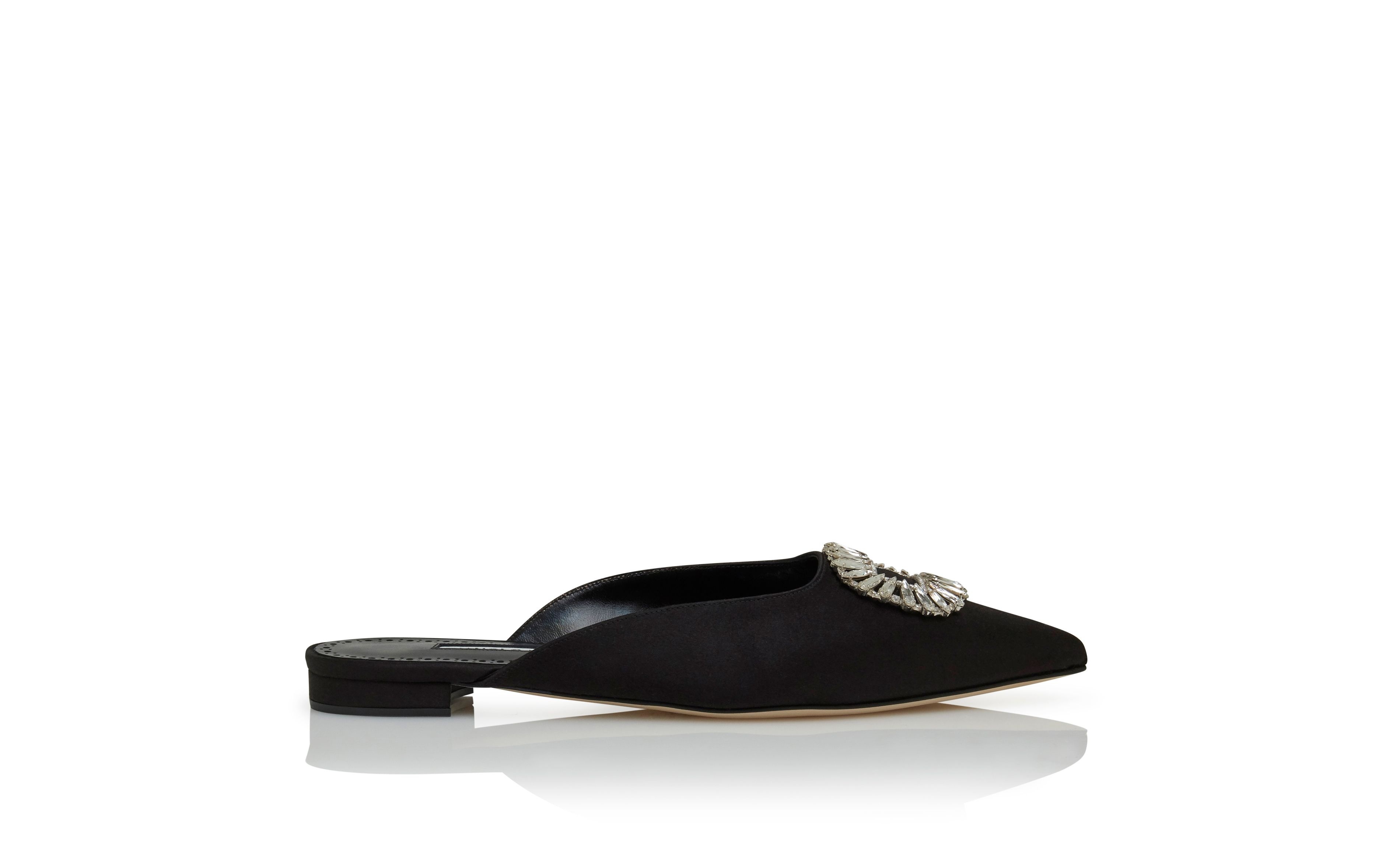 Black Satin Shell Crystal Embellished Mules - 1
