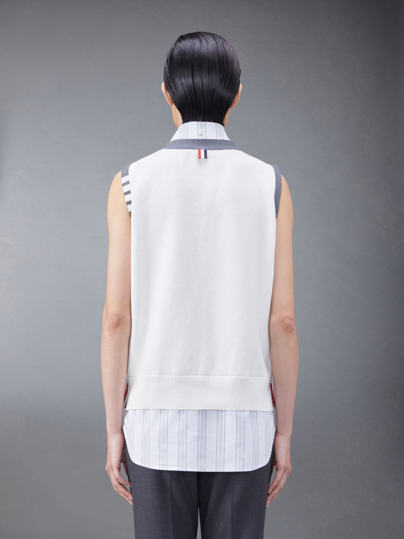 Thom Browne Cotton Milano and Oxford 4-Bar V-Neck Cardigan Vest Shirt Combo outlook