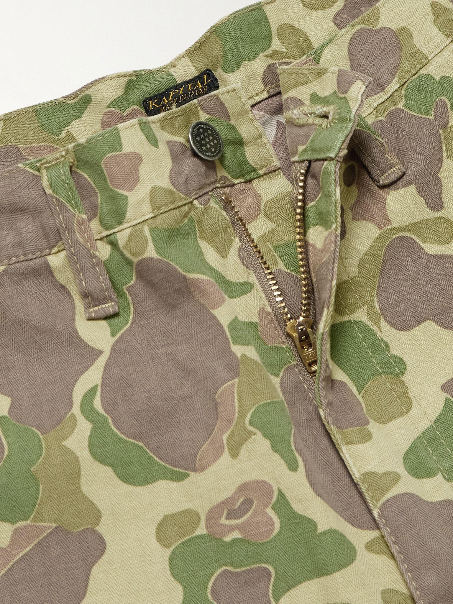 Wide-Leg Camouflage-Print Herringbone Cotton Trousers Green - 6