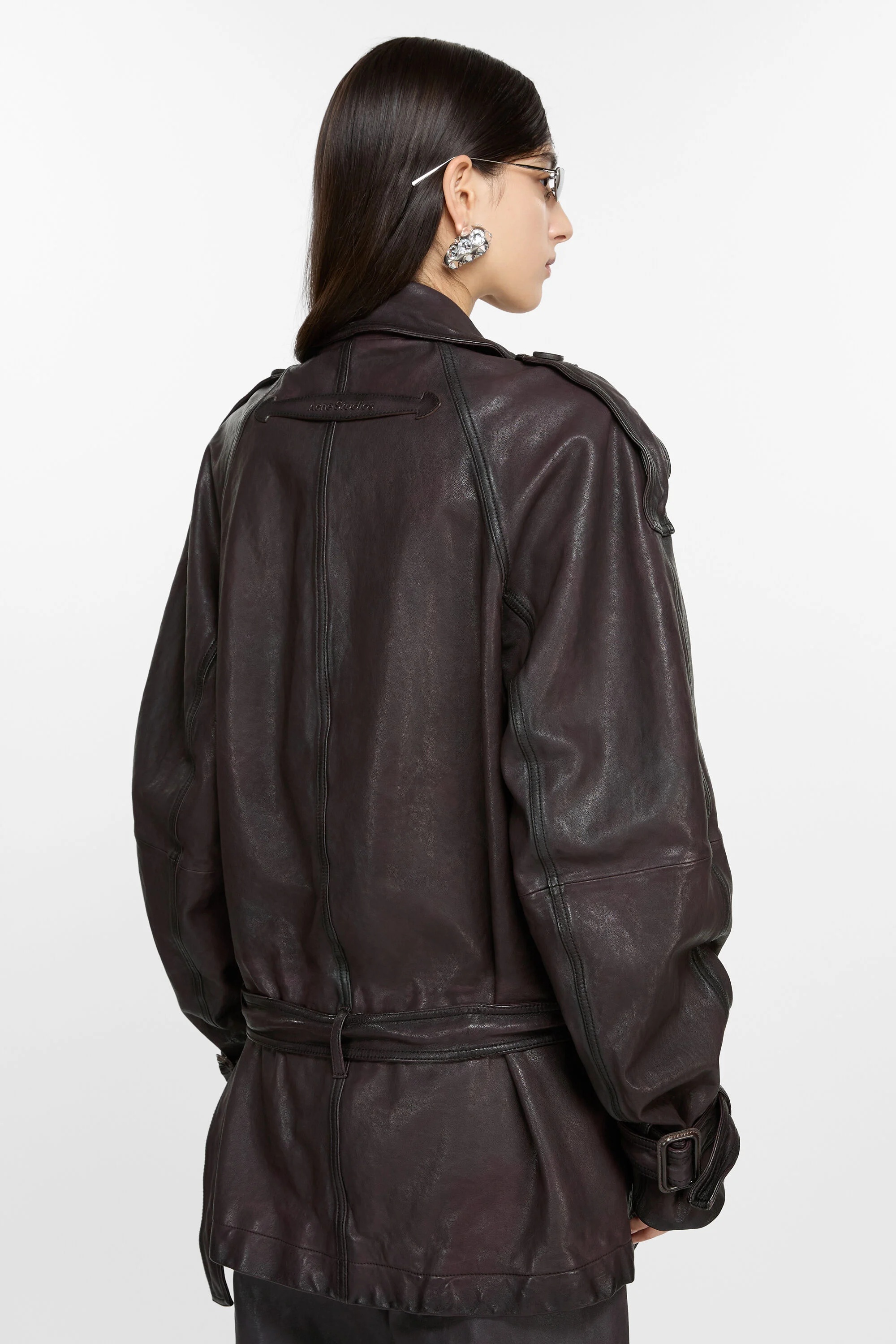 Belted leather jacket - Dark brown - 4