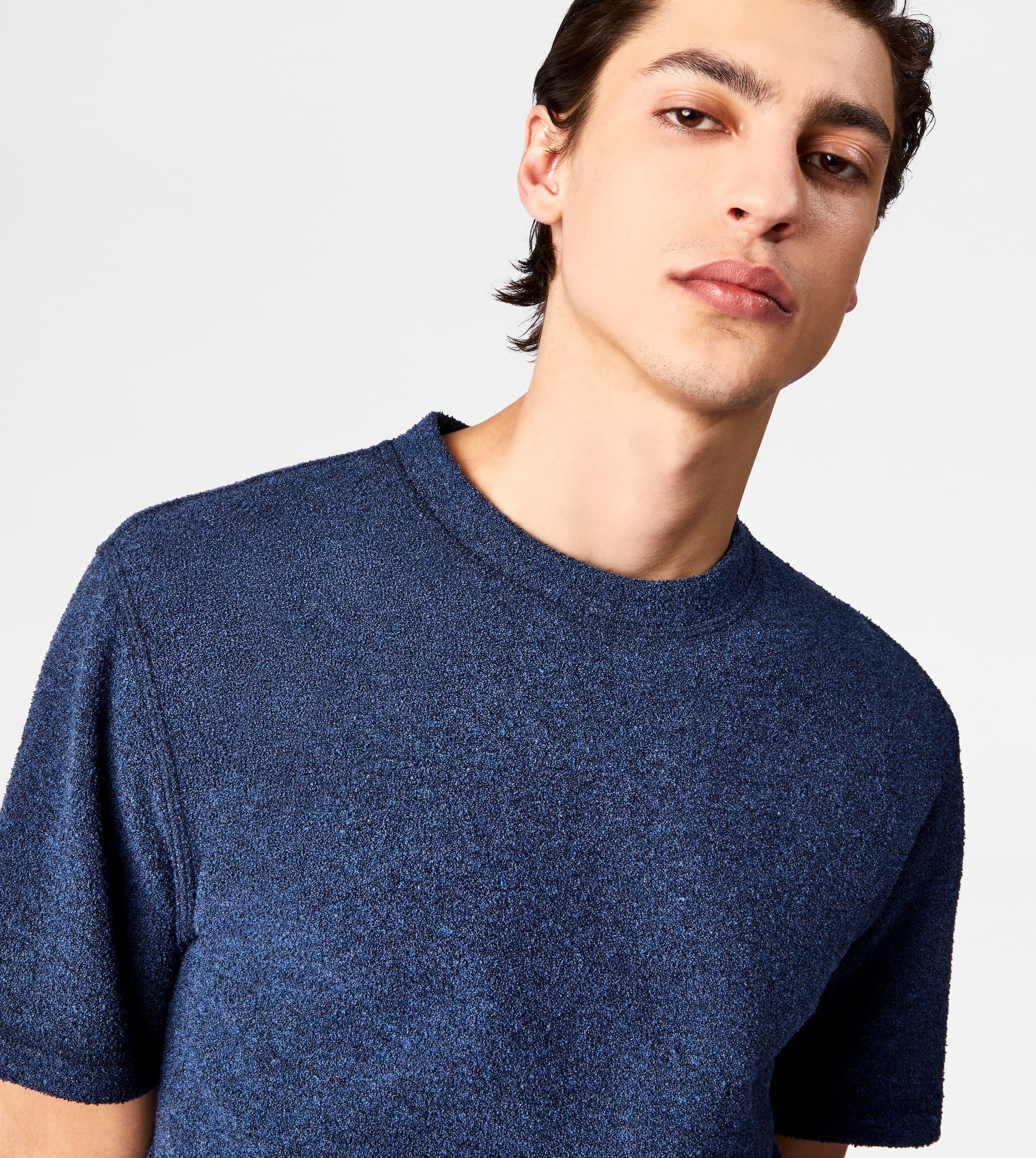T-SHIRT IN BOUCLÉ JERSEY - BLUE - 2