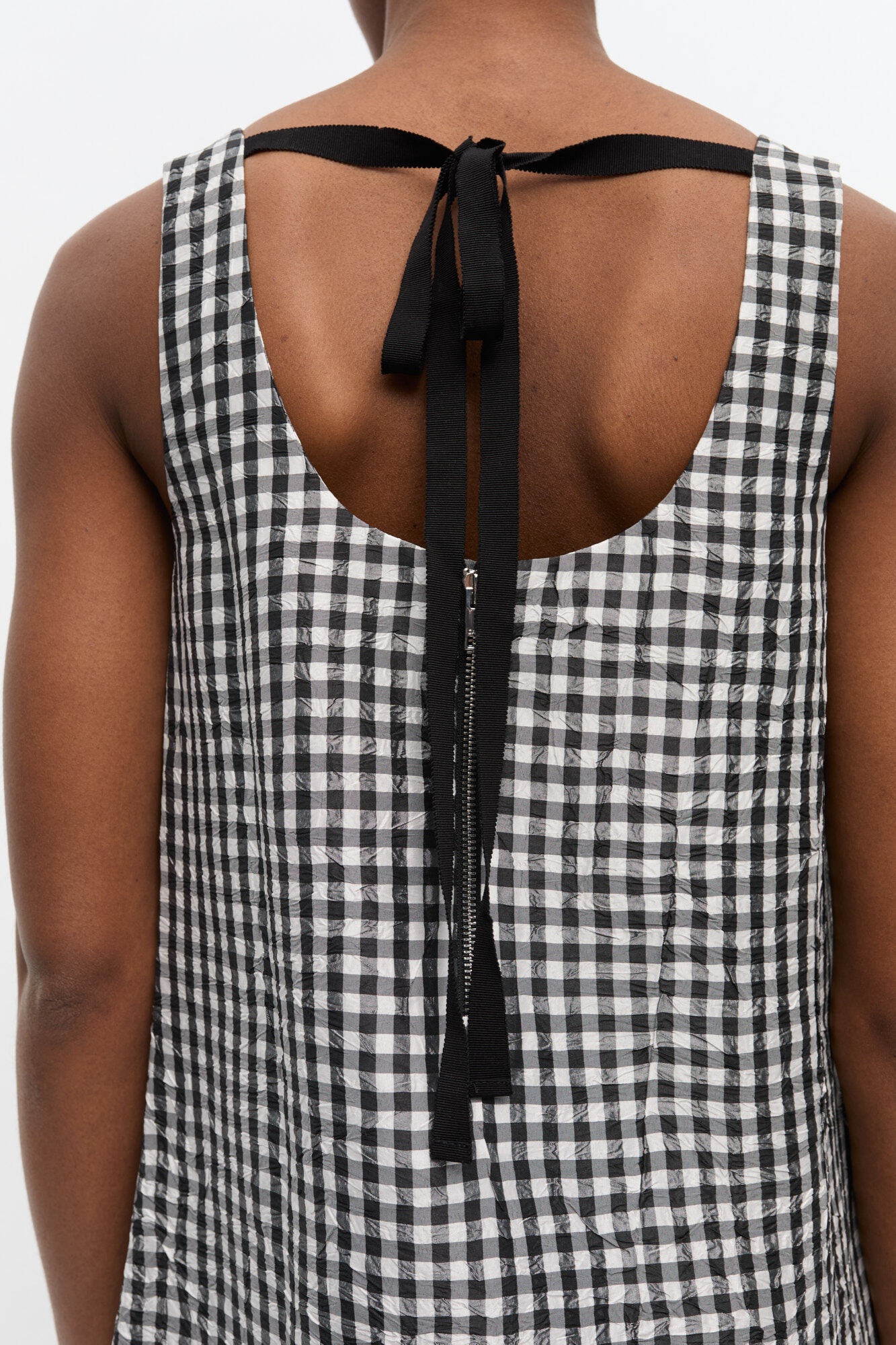 CRINKLED CHECK LONG DRESS - 5