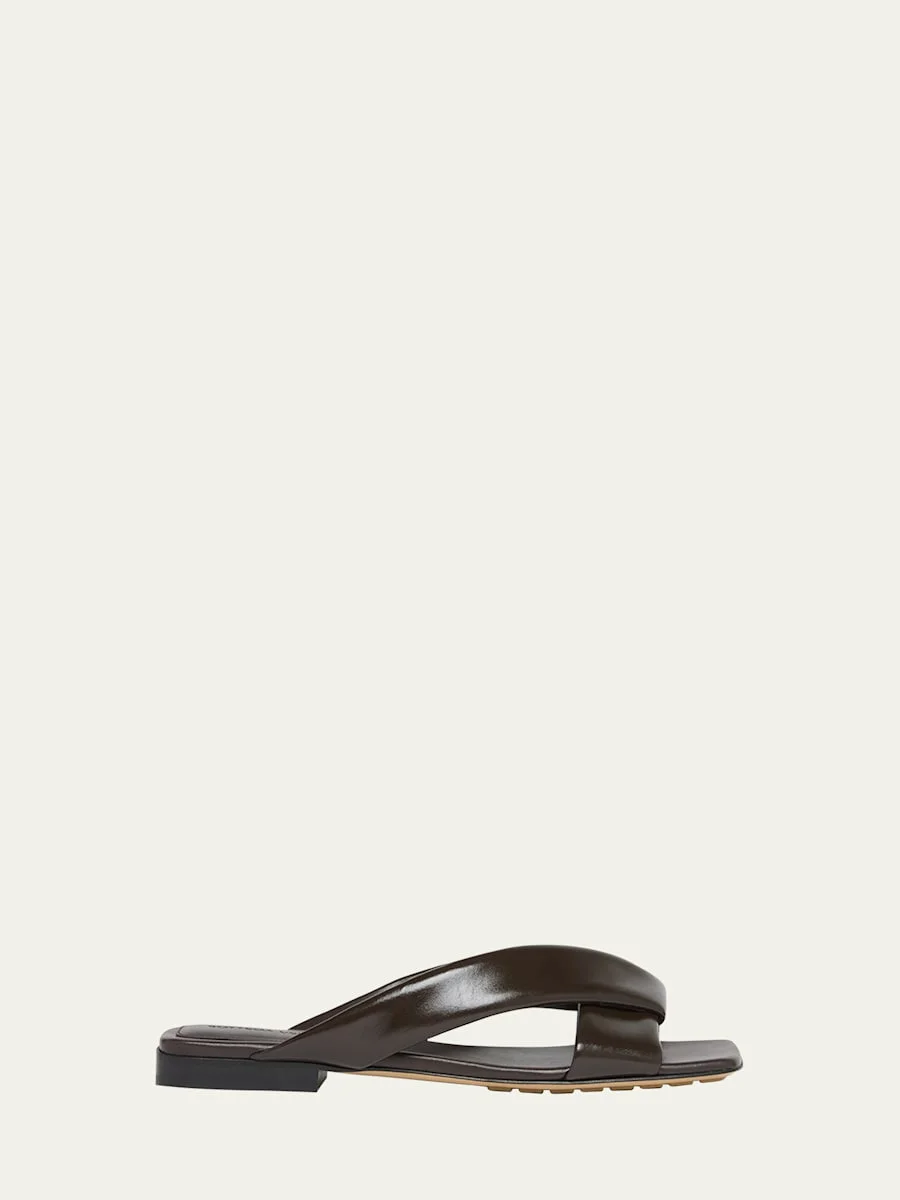 Riva Criss Cross Leather Flat Sandals - 1