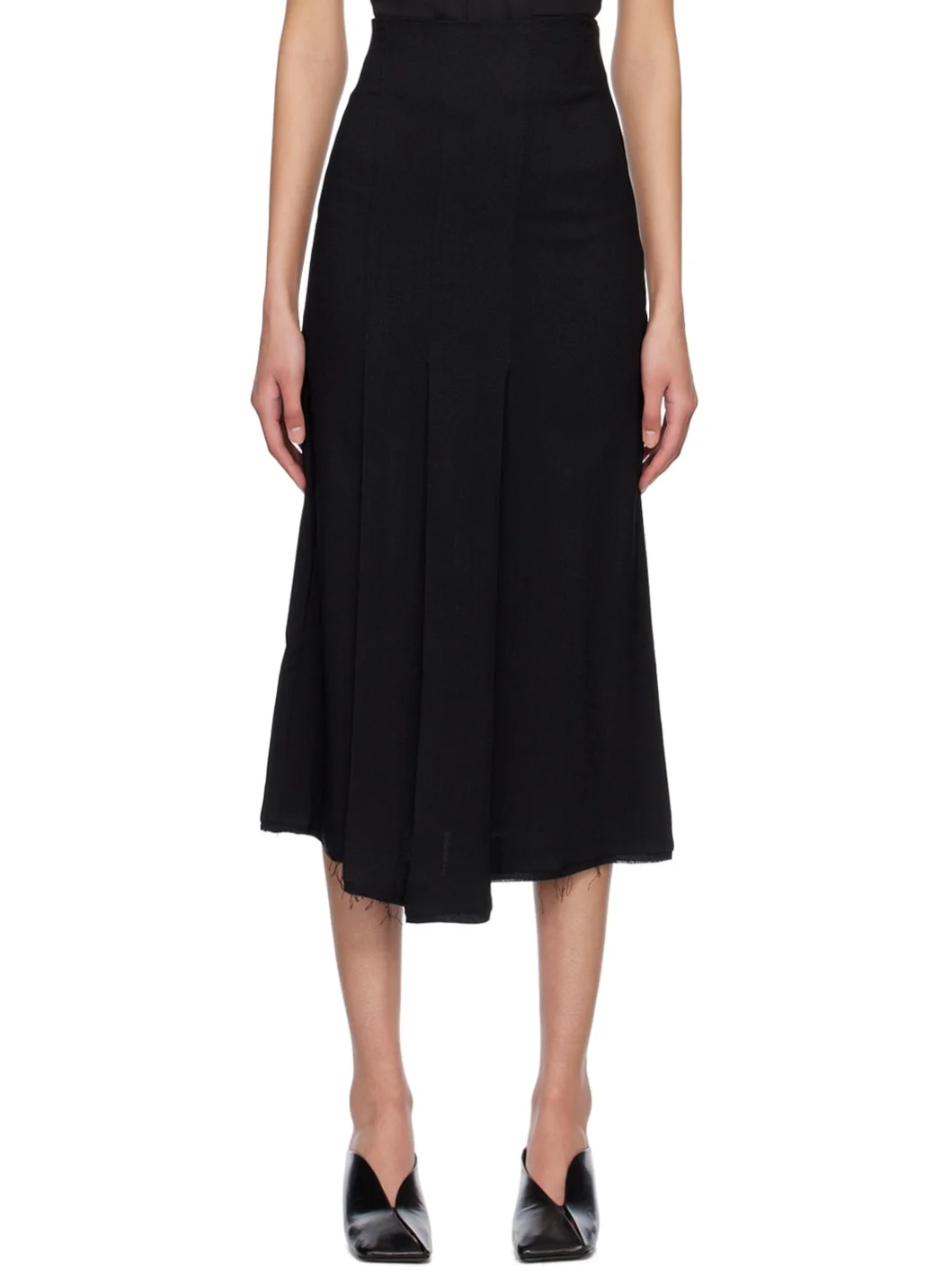 Black Raw Midi Skirt - 1