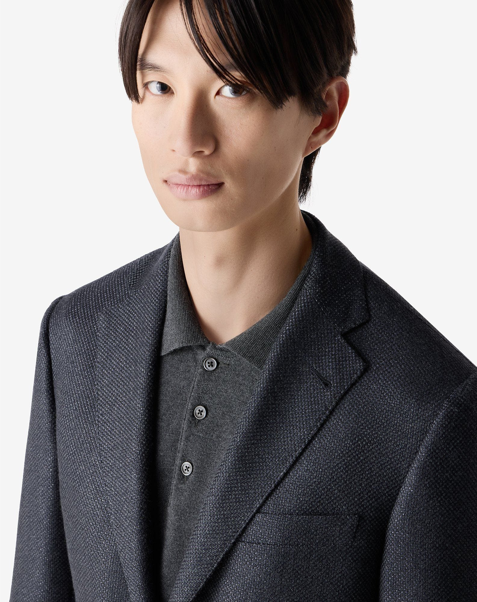 Blue wool, cashmere and silk hopsack jacket - 4