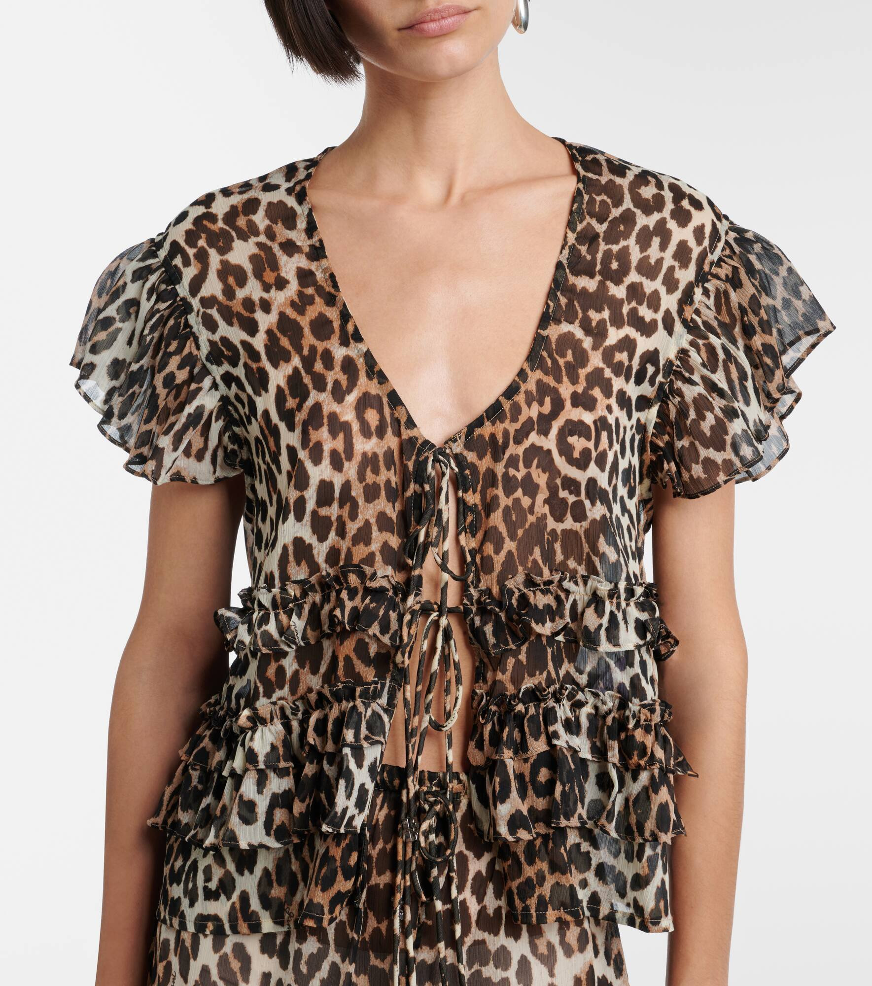 Leopard-print ruffled chiffon blouse - 5