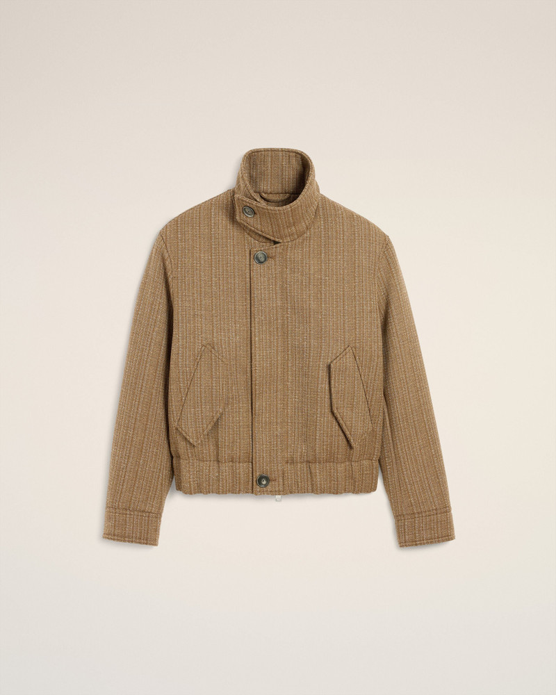 BROWN WOOL HERRINGBONE HARRINGTON JACKET 1