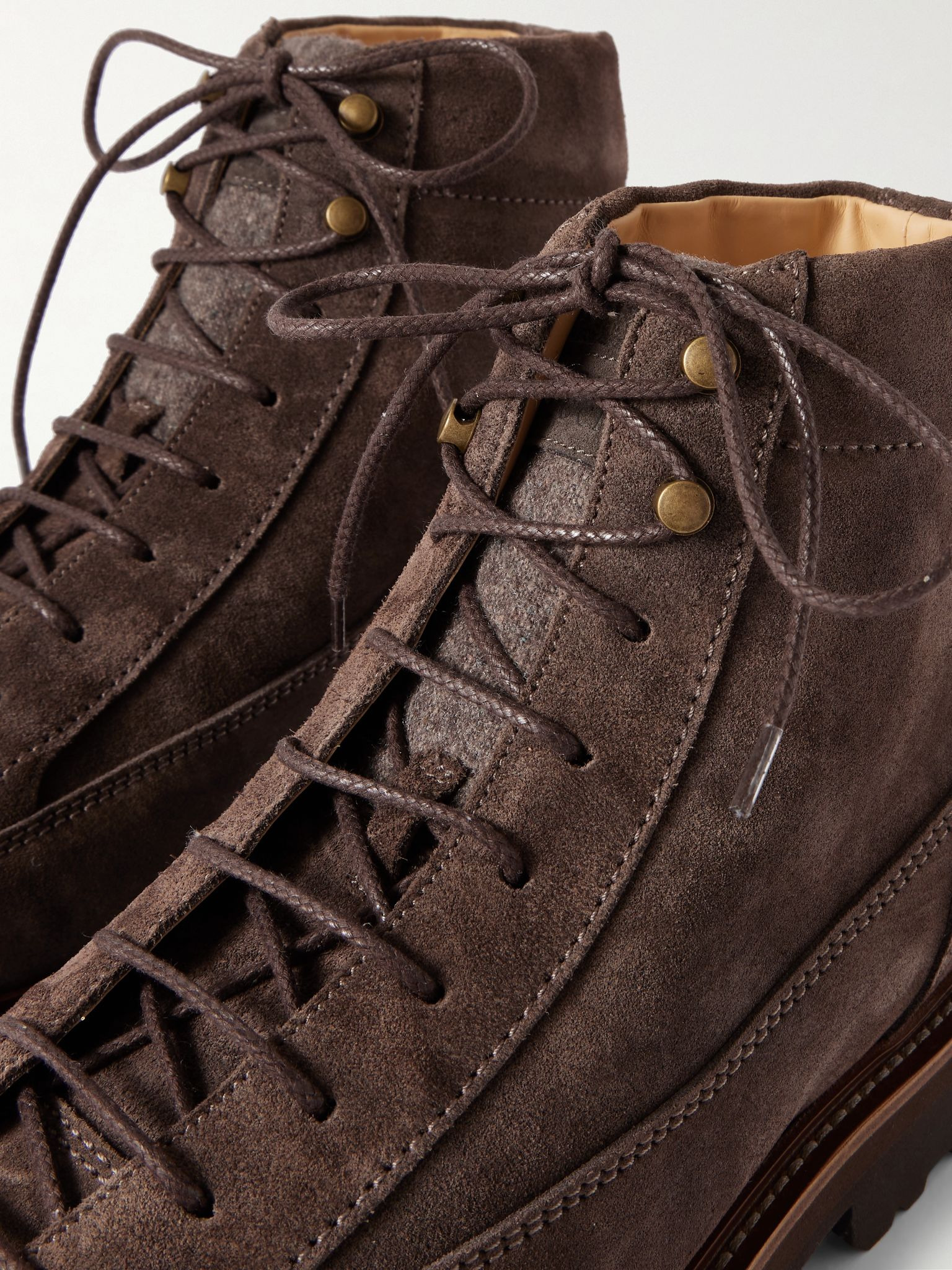 Suede Lace-Up Boots Brown - 5