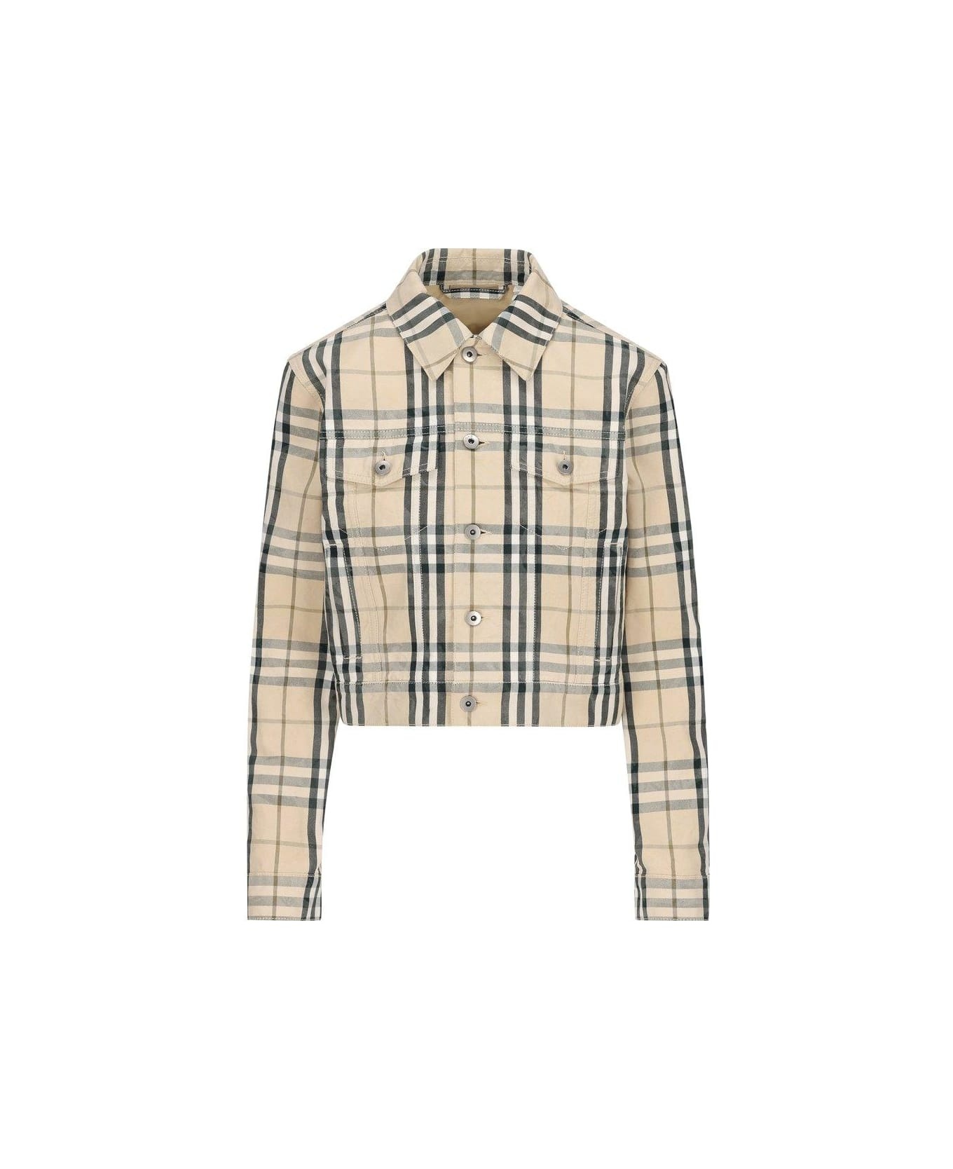 Long Sleeved Checked Buttoned Jacket - 1