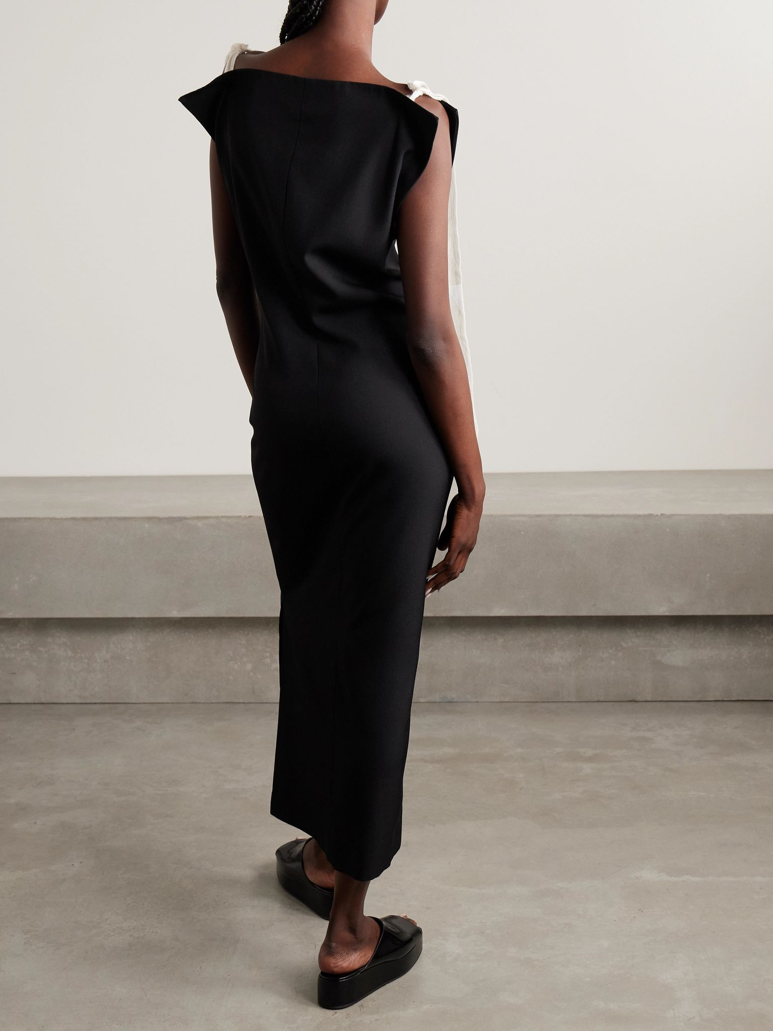 Giuliessa silk organza-trimmed wool-twill midi dress Black - 3