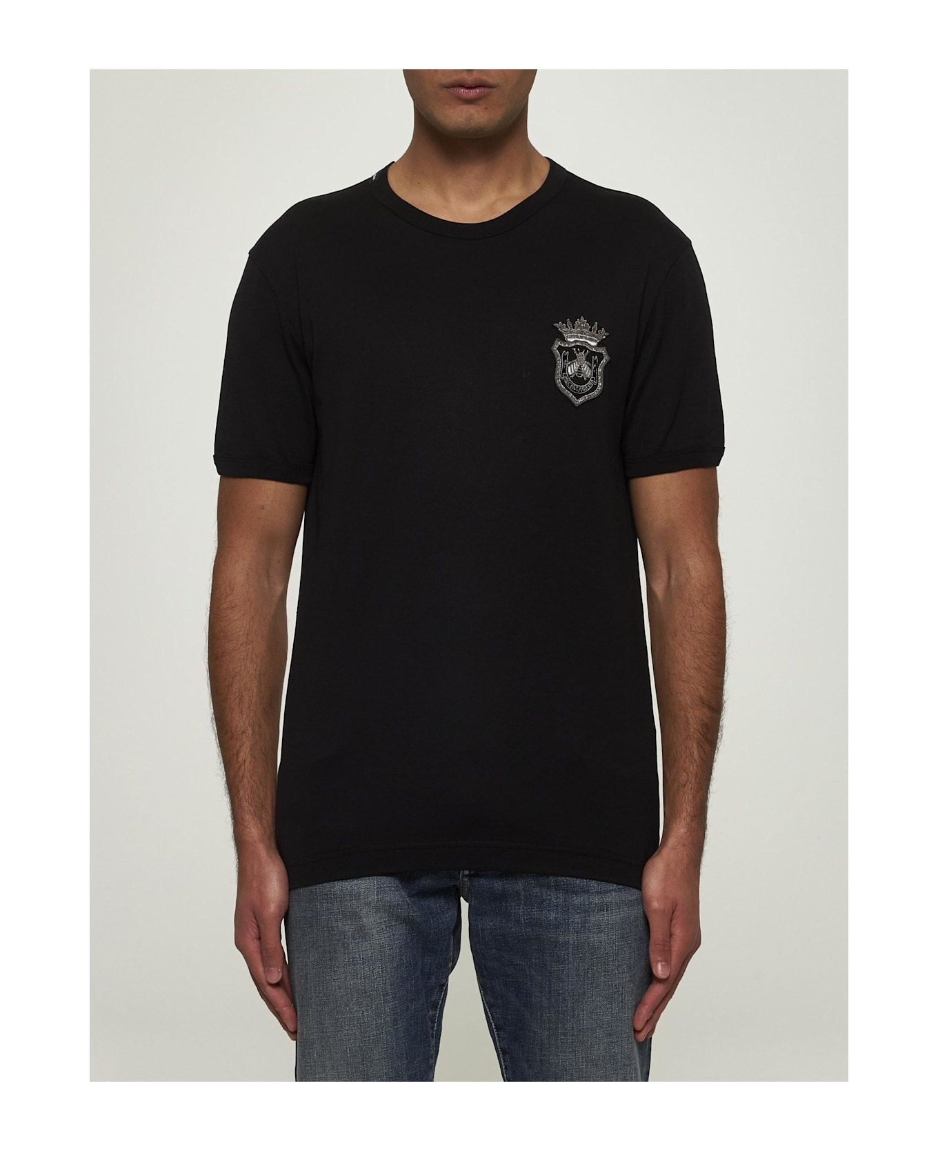 Black Cotton Heraldic Patch T-shirt - 2