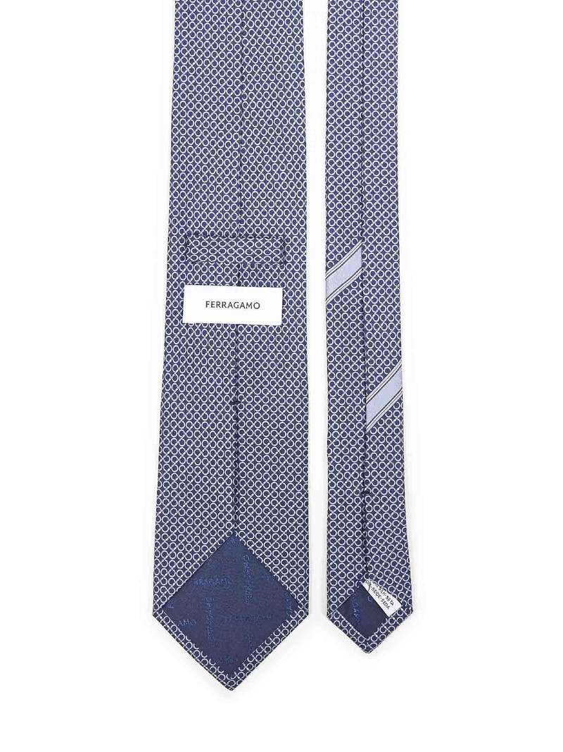 FERRAGAMO Navy blue Gancini print silk tie outlook