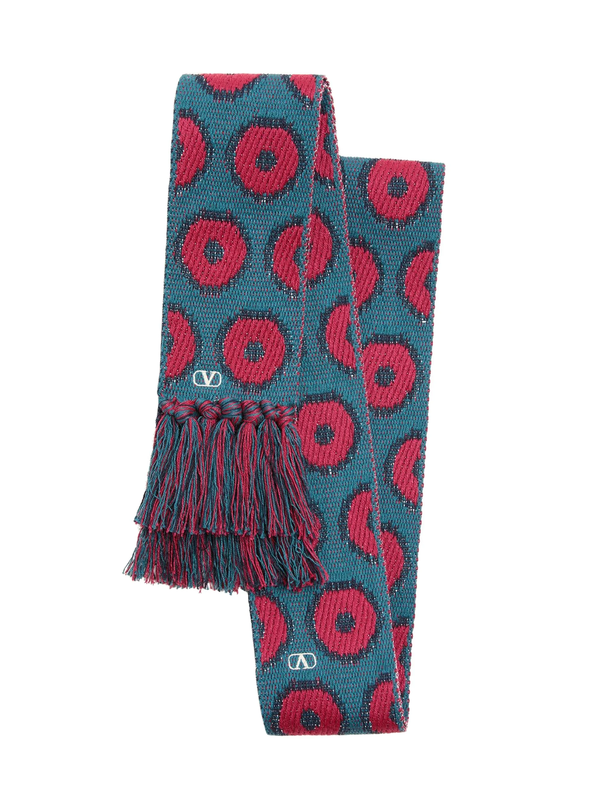 Men's Antibes Cotton Scarf with Fringe - Red Blue - 1