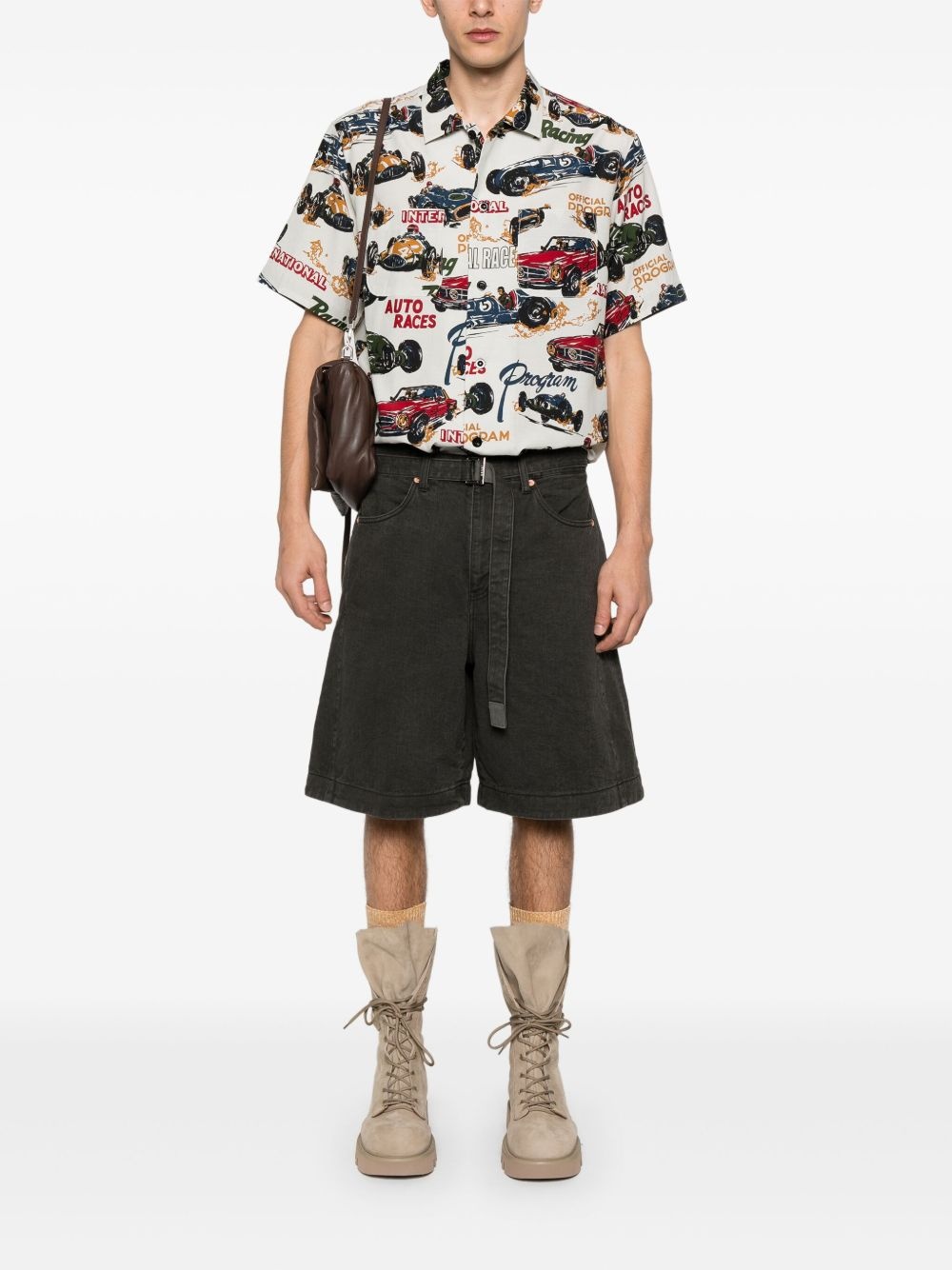 belted denim shorts - 2